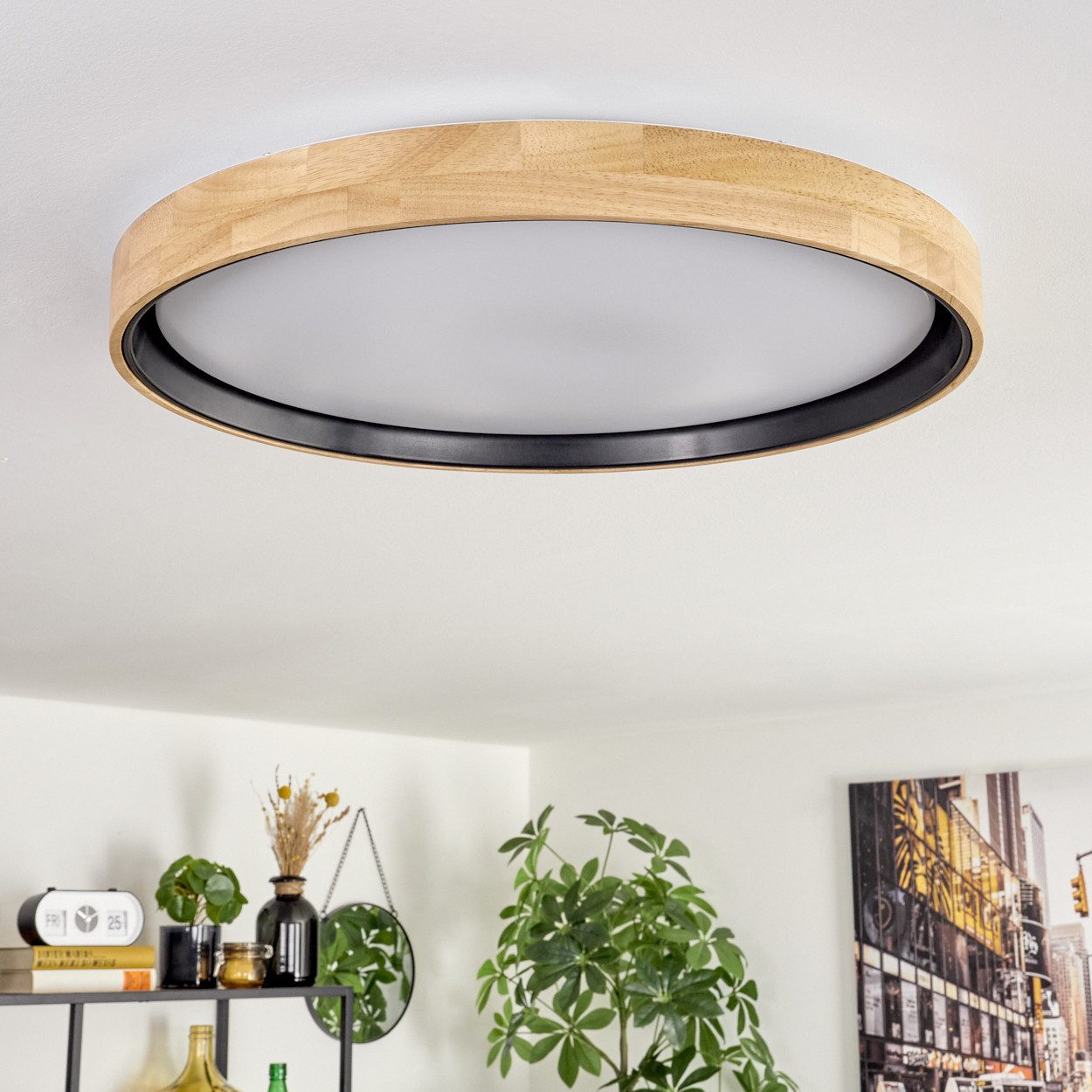 hofstein Deckenleuchte dimmbare Deckenleuchte aus Holz/Metall/Kunststoff in Natur/Weiß, LED wechselbar, 2700-6500 Kelvin, dimmbar über Fernbedienung, LED, (50cm – Bild 5 von 5