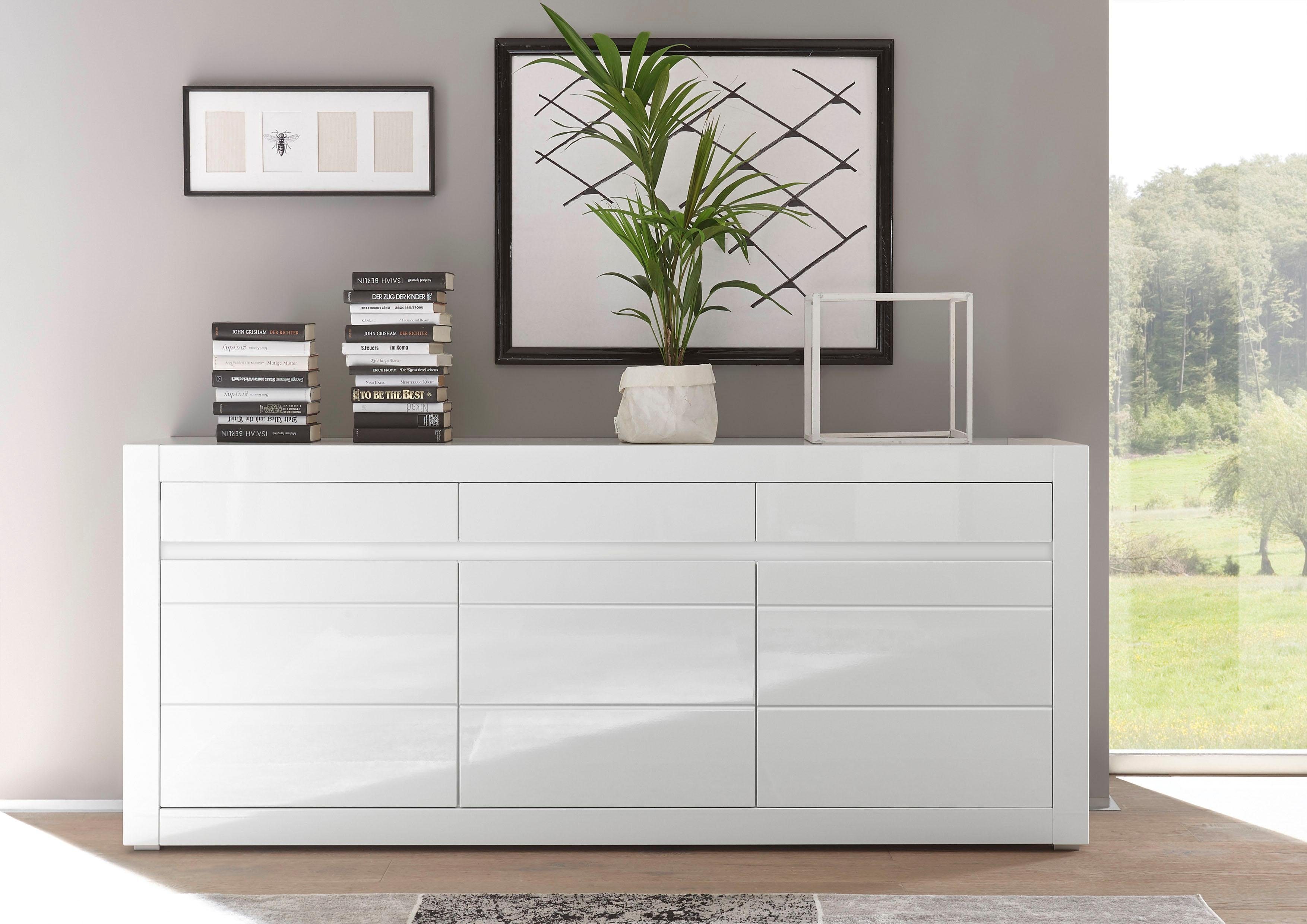 Home affaire Sideboard Carat, Breite 217 cm, wird mit zwei Leisten angeliefert, 1 x grau, 1 x weiss