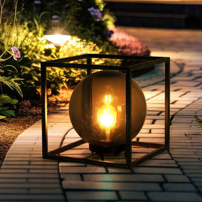 etc-shop Gartenleuchte, LED-Leuchtmittel fest verbaut, Warmweiß, LED Solar Außen Lampe Würfel Design Garten Beleuchtung Kugel Steh