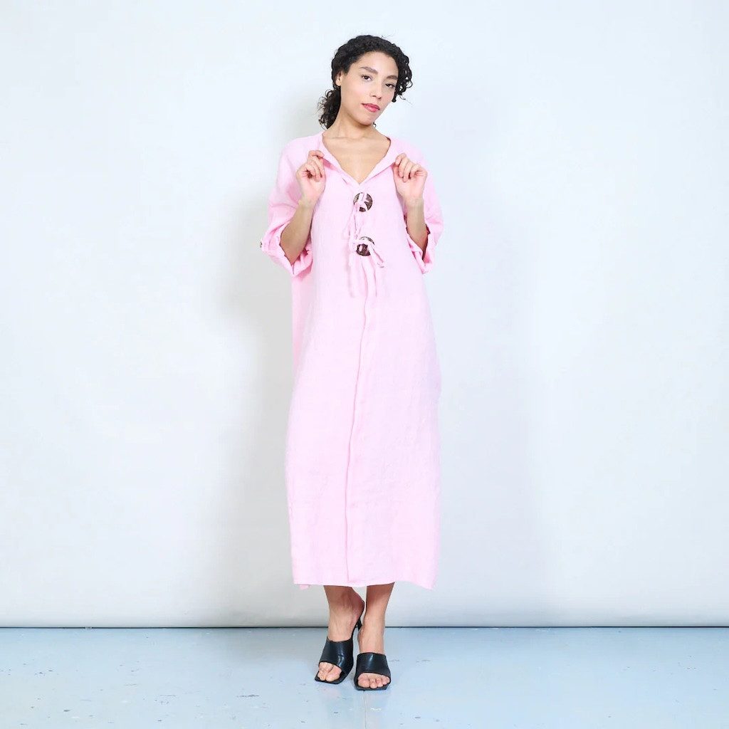 BZNA Maxikleid Lässiges Leinen Midikleid aus Leinen mit Schnürung oneSize 36-44