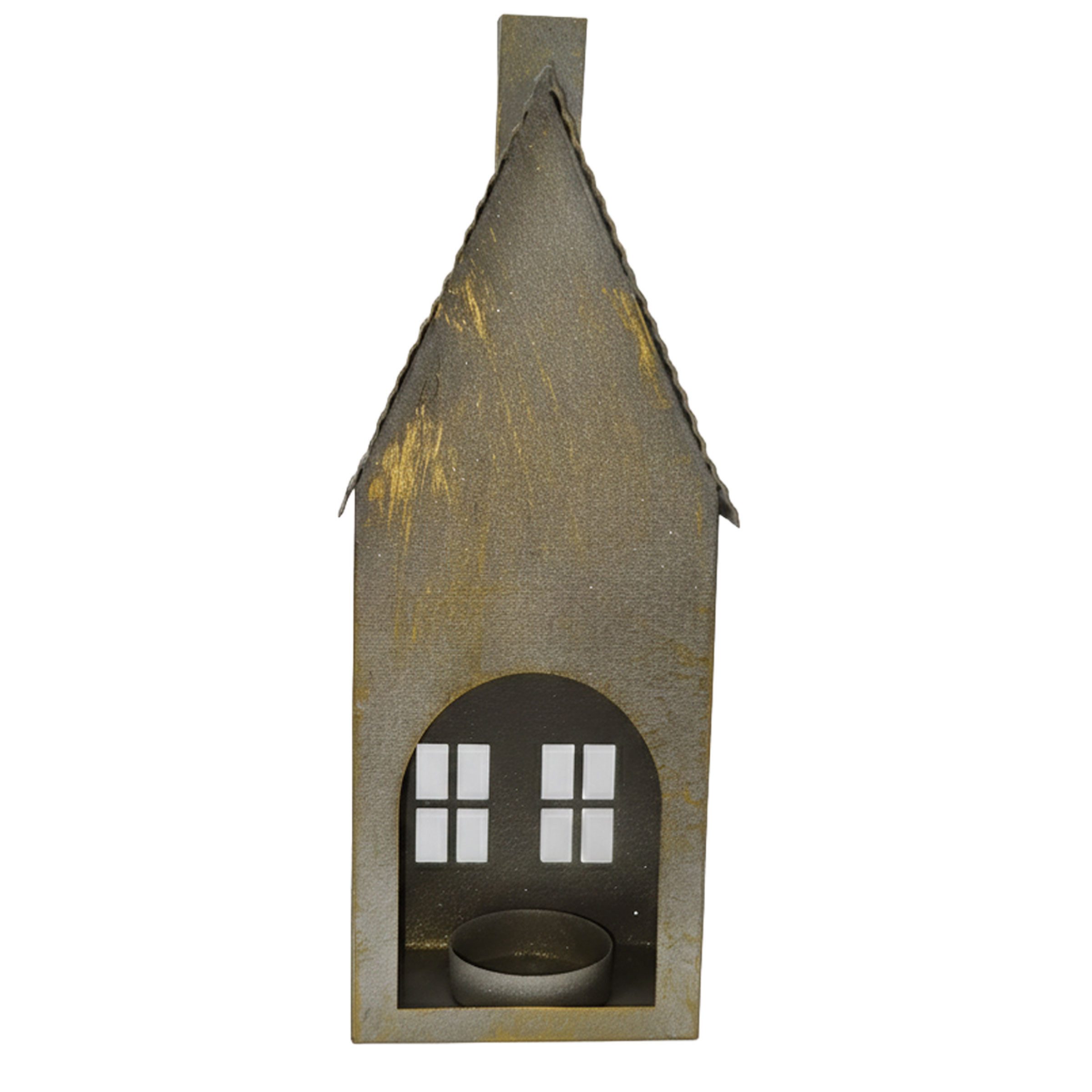 B&S Teelichthalter Metall Lichthaus für Teelicht / Haus / 29 cm / Grau (1 St)
