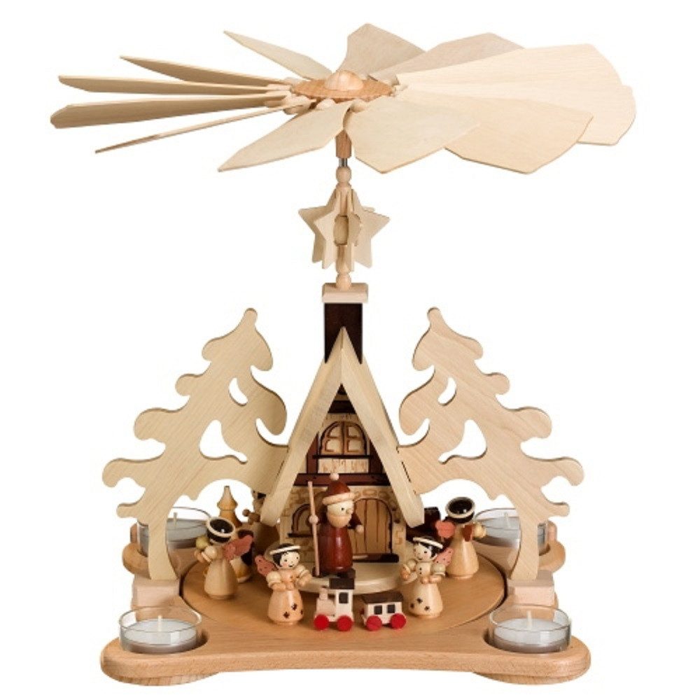 Zeidler Holzkunst Weihnachtspyramide Tischpyramide Waldhaus Teelicht, Dresdner Frauenkirche, Erzgebirge