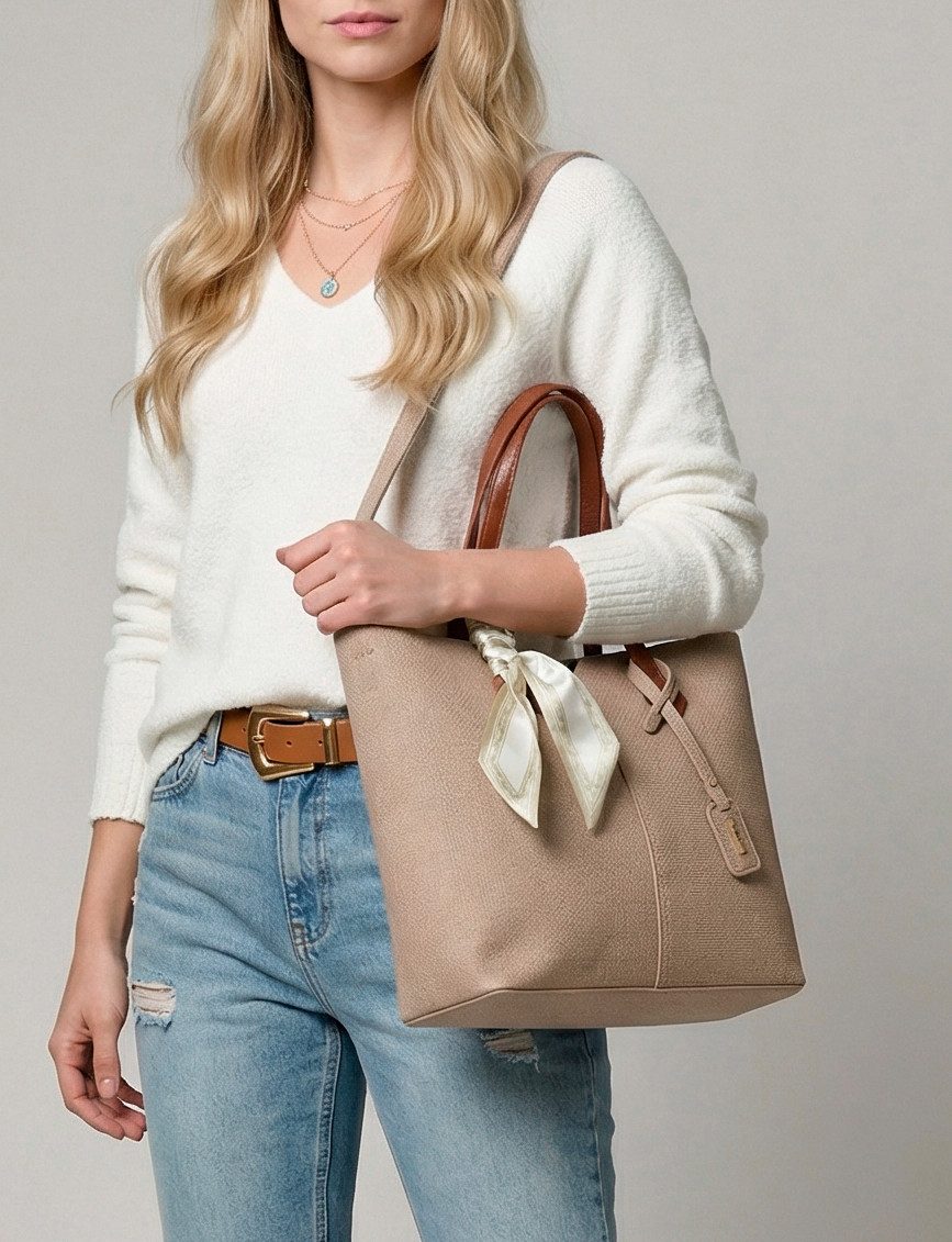 Rieker Shopper, Henkeltasche, Schultertasche Damen mit abnehmbarem Logo-Anhänger