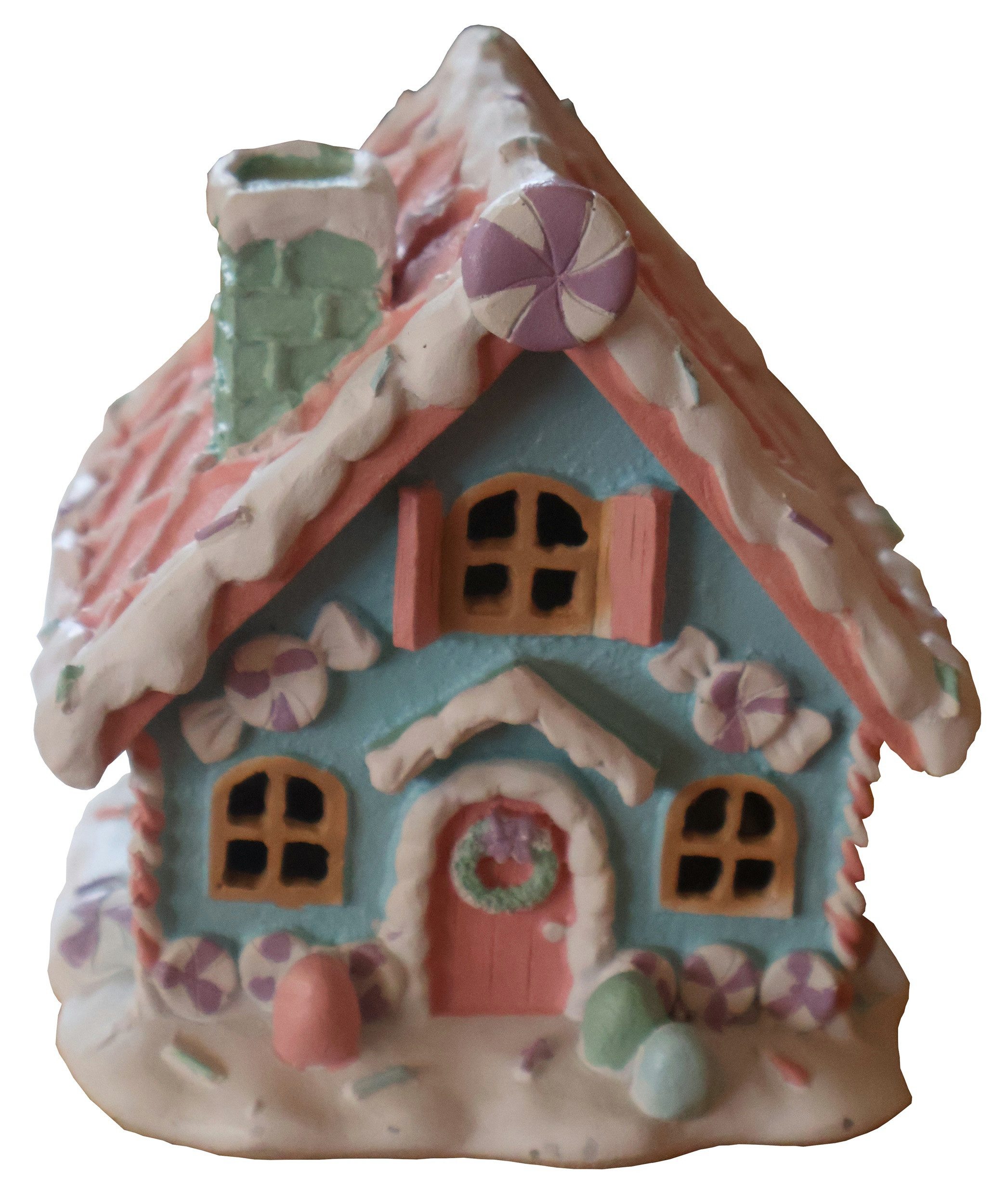 Weihnachtshaus Lebkuchenhaus 13cm LED Blau Türkis Pfefferkuchenhaus mit Timer X-mas