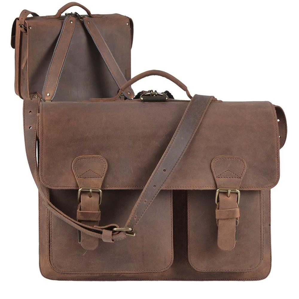Ruitertassen Aktentasche "Classic Satchel" Damen Herren 40x30cm mit 2 Fächern, 40 cm Lehrertasche mit 2 Fächern, auch als Rucksack zu tragen, Leder