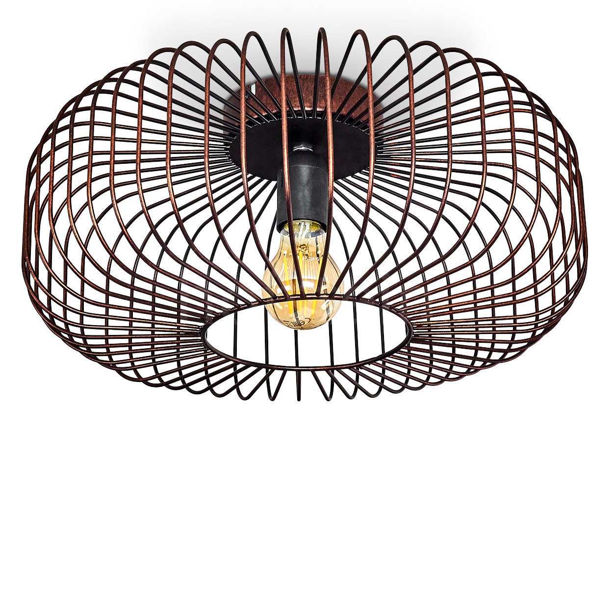 hofstein Deckenleuchte »Pieris« runde Deckenlampe aus Metall in Schwarz/Kupfer, ohne Leuchtmittel, E27, Retro-Leuchte mit Lichteffekt durch Gitter-Optik
