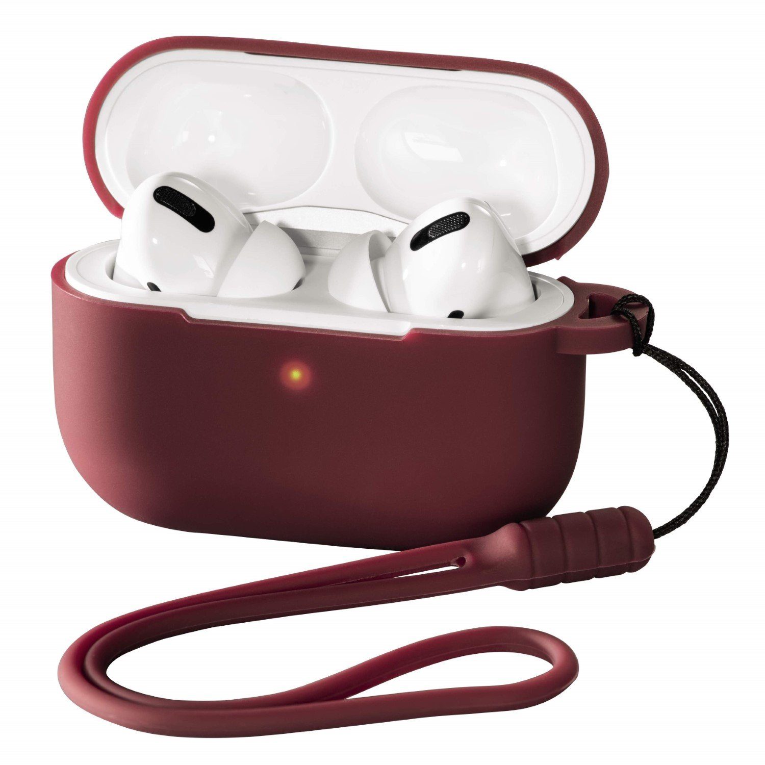 Hama Etui Silikon Skin Case Schutz-Hülle Rot Headset (Trageband zur Sicherung Cover für Ladecase Apple AirPods Pro Kopfhörer)