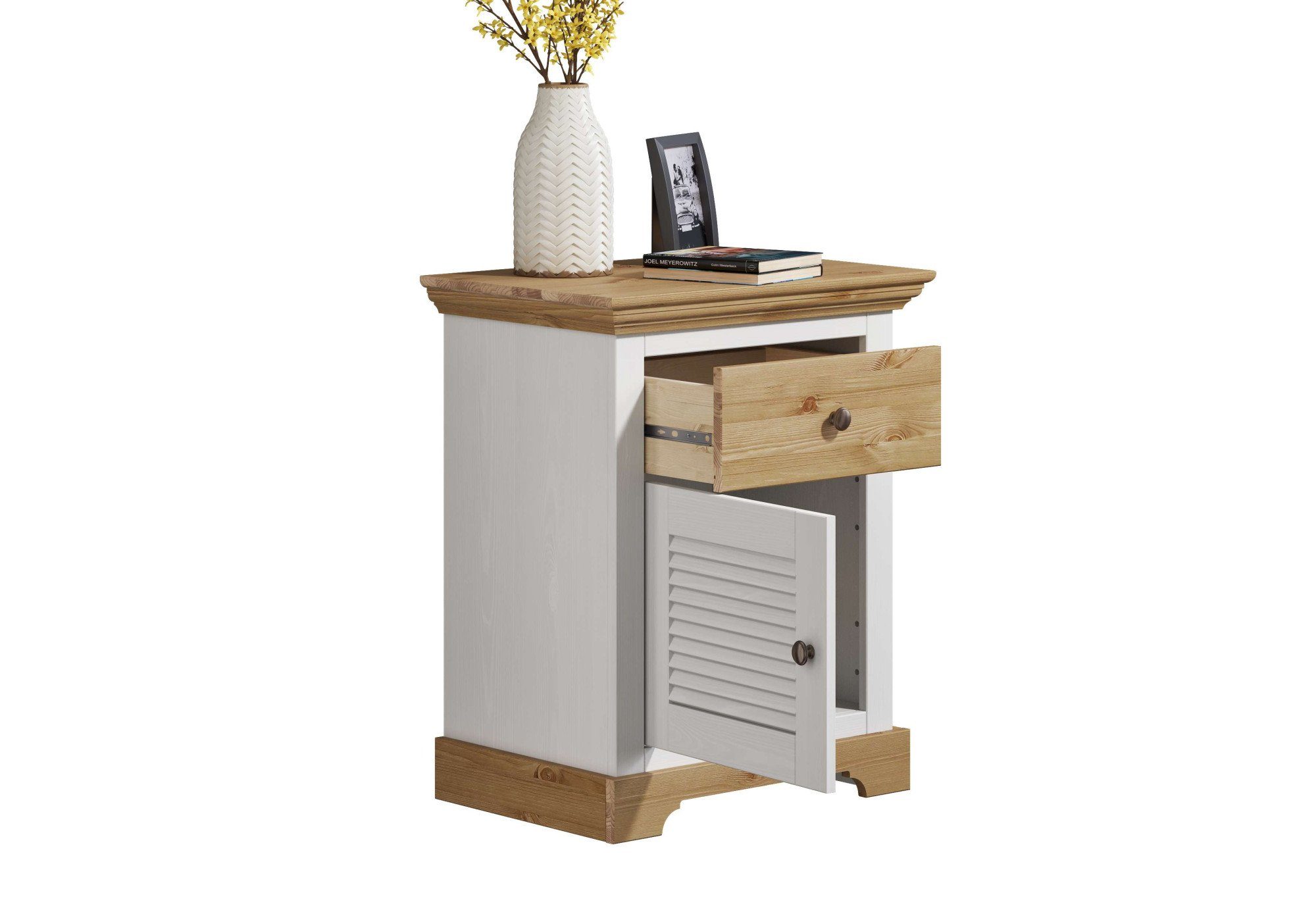 OTTO home Nachtkommode Rauna, Landhausstil, edles Design mit Lamellen und Kassetten, 2 Farben (B/H/T 56/69/39cm), FSC® zertifiziertes Kieferholz, massive Qualität mit viel Stauraum