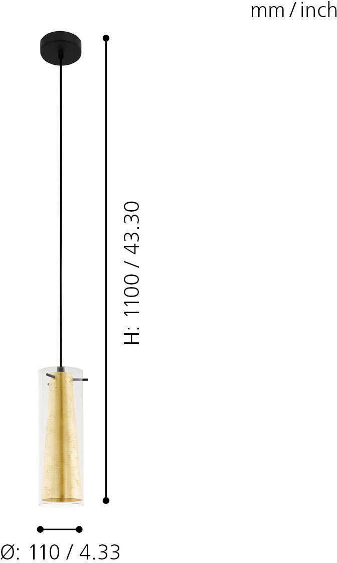 EGLO Hängeleuchte PINTO GOLD Pendellampe, Stahl, Glas, E27, IP20, Esstischlampe, Lampe, ohne Leuchtmittel, Leuchtmittel wechselbar, Hängelampe goldfarben - für Esszimmer, Küche oder Wohnzimmer