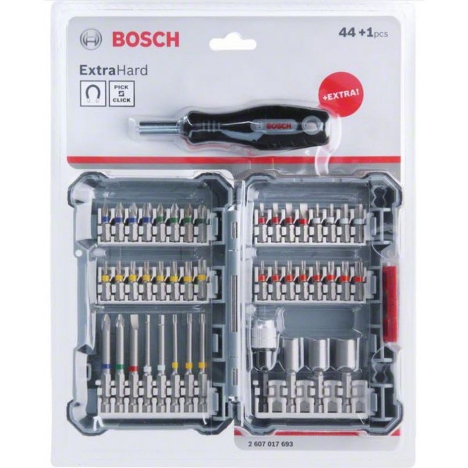 Bosch Professional Bit-Set Pick&Click, 45-teilig, mit Schrauber-Griff, Mit  kompaktem Schraubendreher