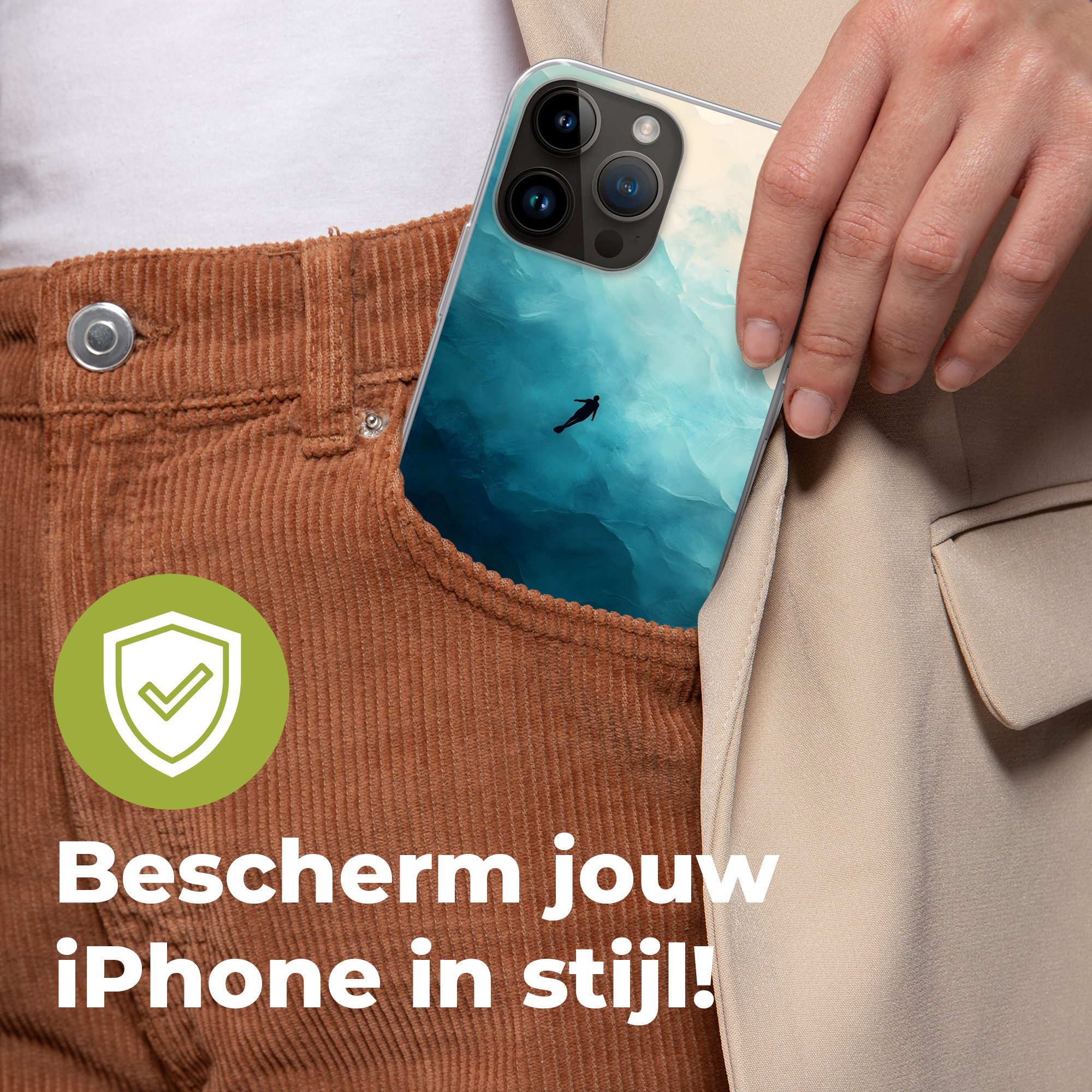 MuchoWow Handyhülle für Apple iPhone 14 Pro Max Meer - Silhouette - Abstrakt - Blau, Smartphone-Bumper, Print, Handy Schutzhülle Dünn