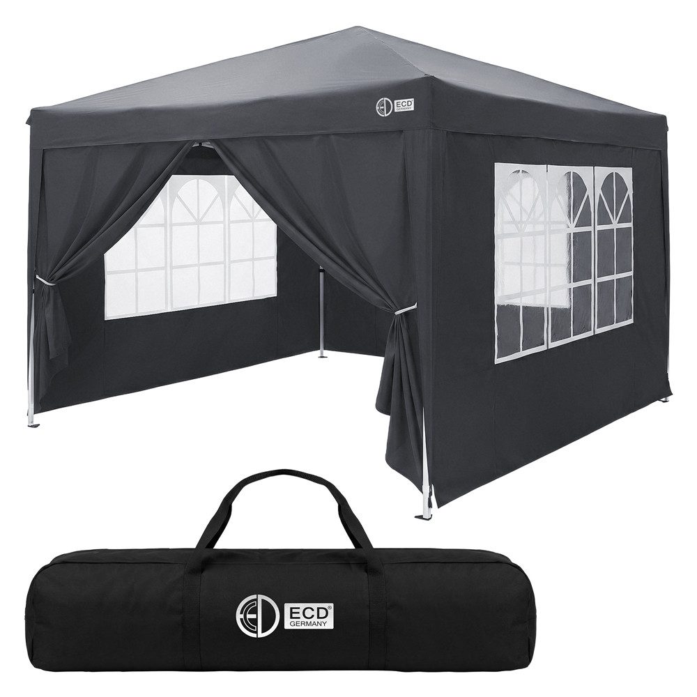 ECD Germany Faltpavillon Pavillon Pop Up Wasserdicht Faltbar Stabil Gartenpavillon Partyzelt, Gartenzelt 3x3m Anthrazit mit 4 Seitenwänden für Outdoor Winterfest