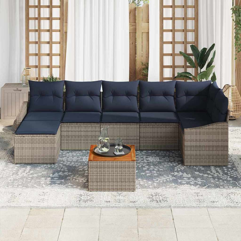 vidaXL Gartenlounge-Set Gartensofa-set 8 pcs Grau und Marineblau Poly-Rattan, (8-tlg)