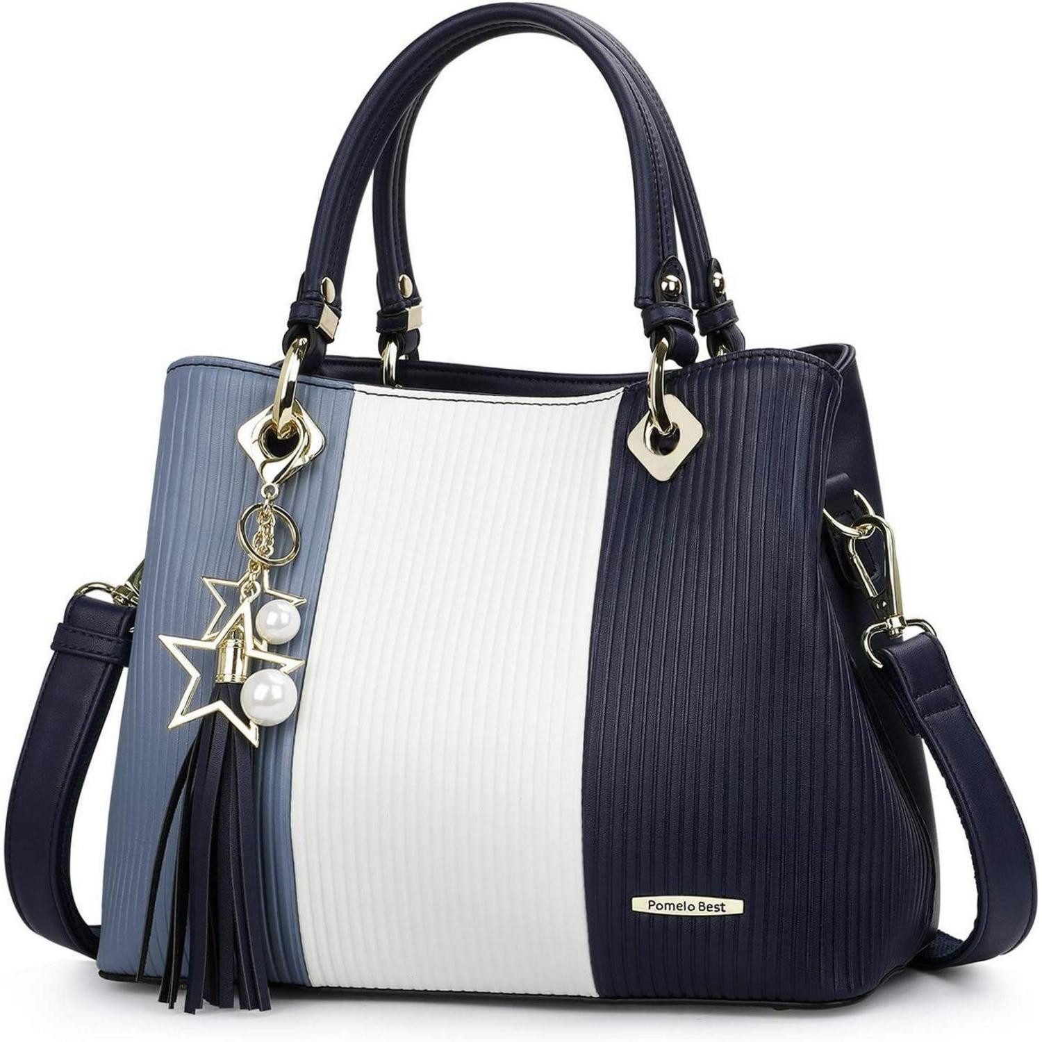 LuxusKollektion Handtasche Umhängetasche Damen gestreift mehrfarbig Innentaschen Dunkelblau