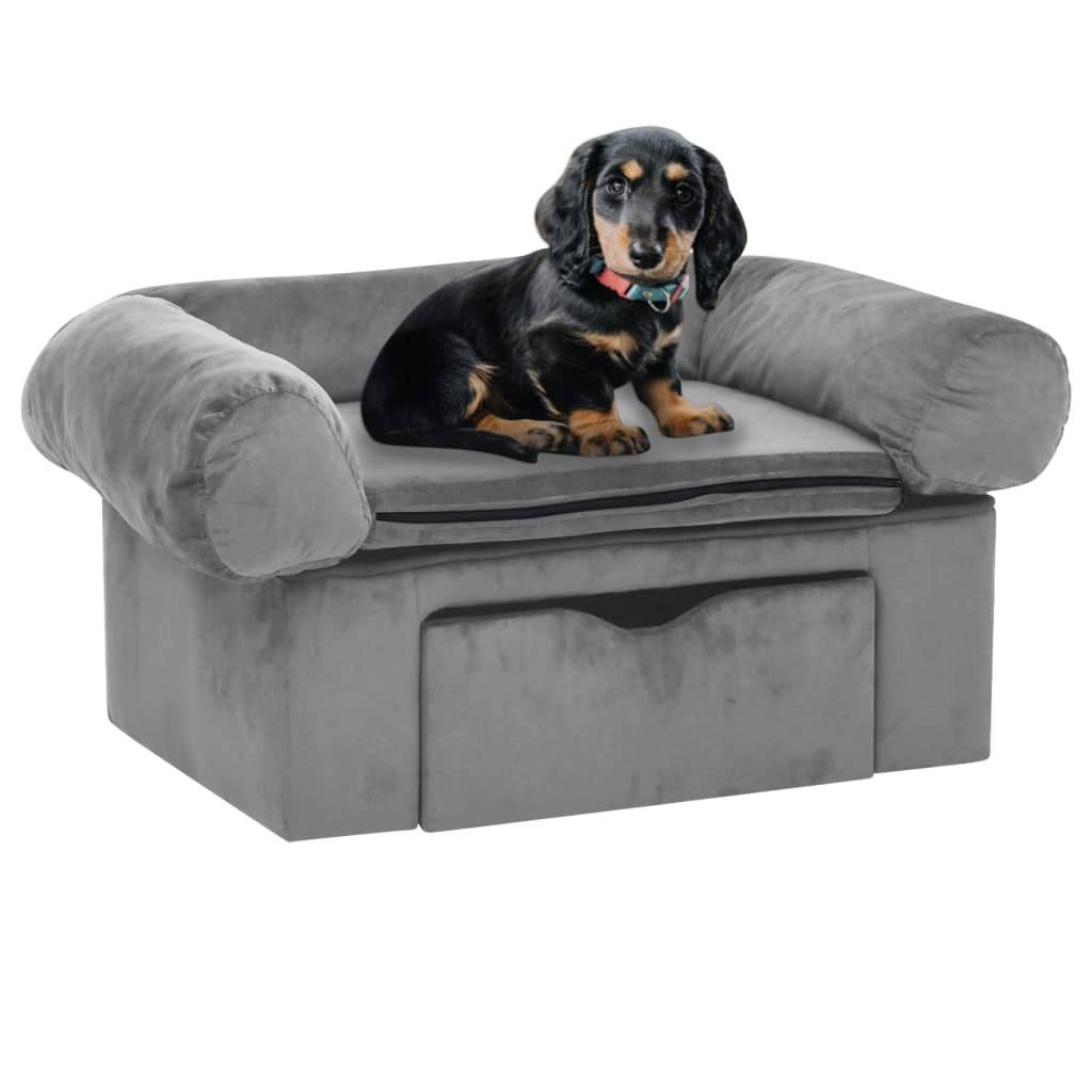 vidaXL Hundekorb Hundesofa Hundekörbchen Hundeplatz mit Schublade Grau 75x50x38 cm Plüs