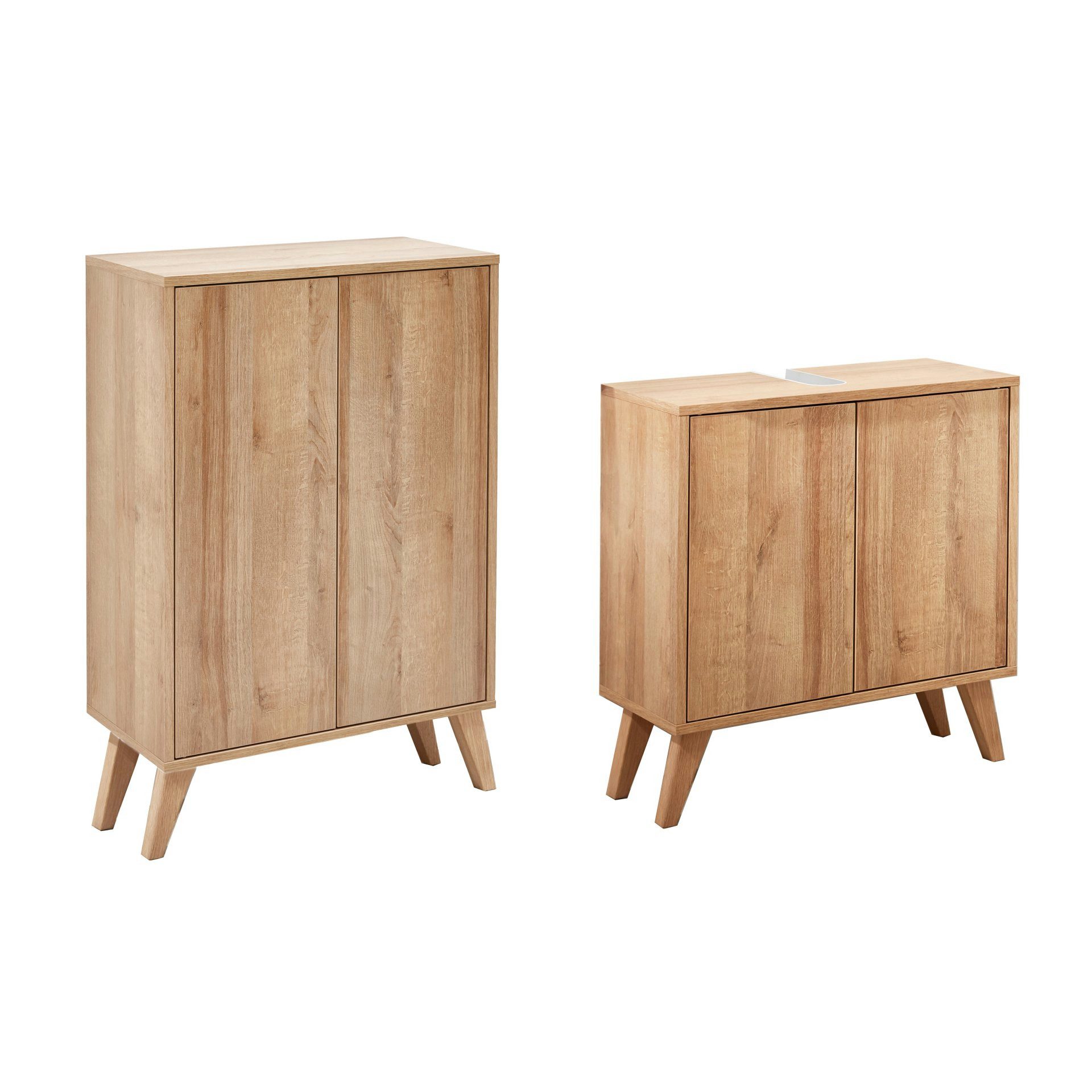 FACKELMANN Badmöbel-Set FINN Doppel Midischrank + Waschbeckenunterschrank, 60 cm breit, Braun