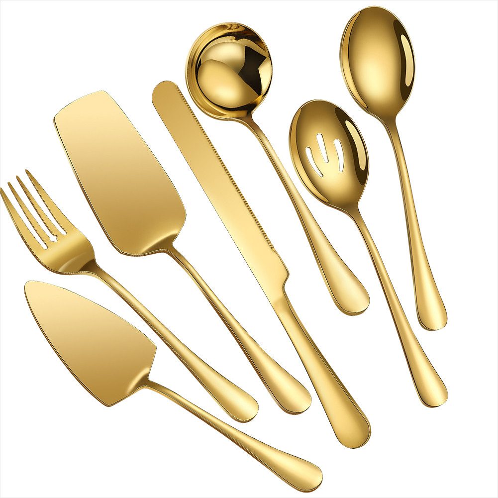 KingLux Kochbesteck-Set 7-Teiliges Gold Besteck Set, Rostfreier Stahl Servierbesteck (7-tlg)