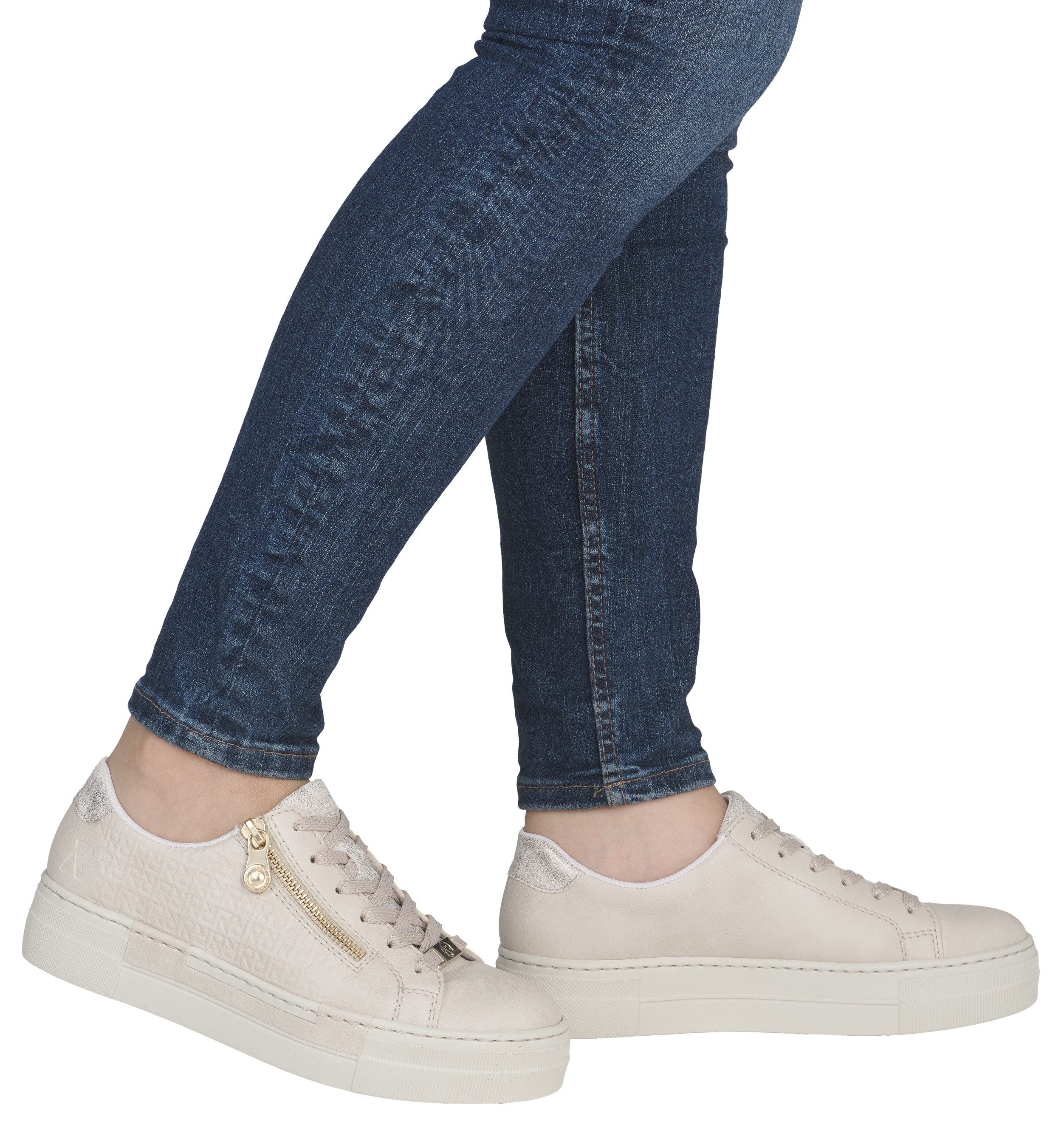 Rieker Plateausneaker mit goldfarbenem Reißverschluss, Freizeitschuh, Halbschuh, Schnürschuh