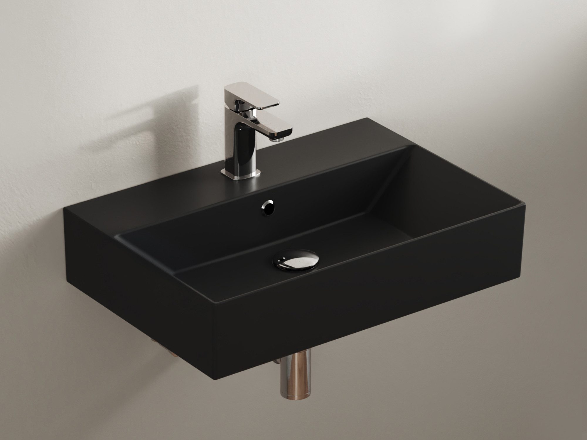 Aqua Bagno Aufsatzwaschbecken Waschbecken schwarz matt 60cm eckig Wandmontage Waschtisch (Packung)