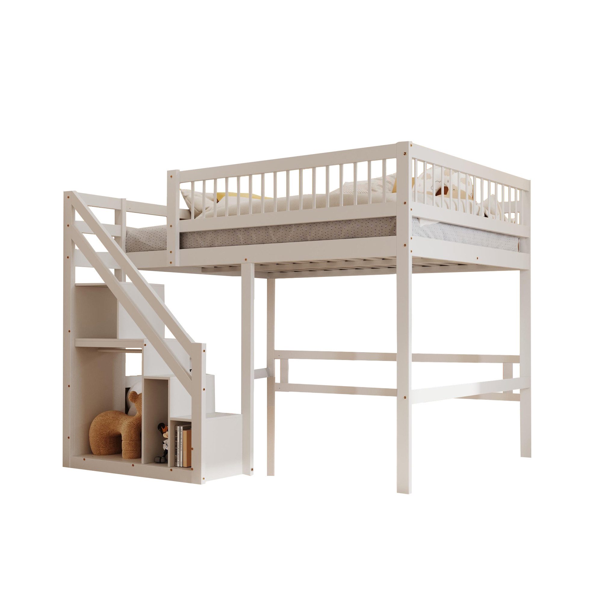 OKWISH Etagenbett Holzbett Kinderbett, Treppe mit günstig online kaufen