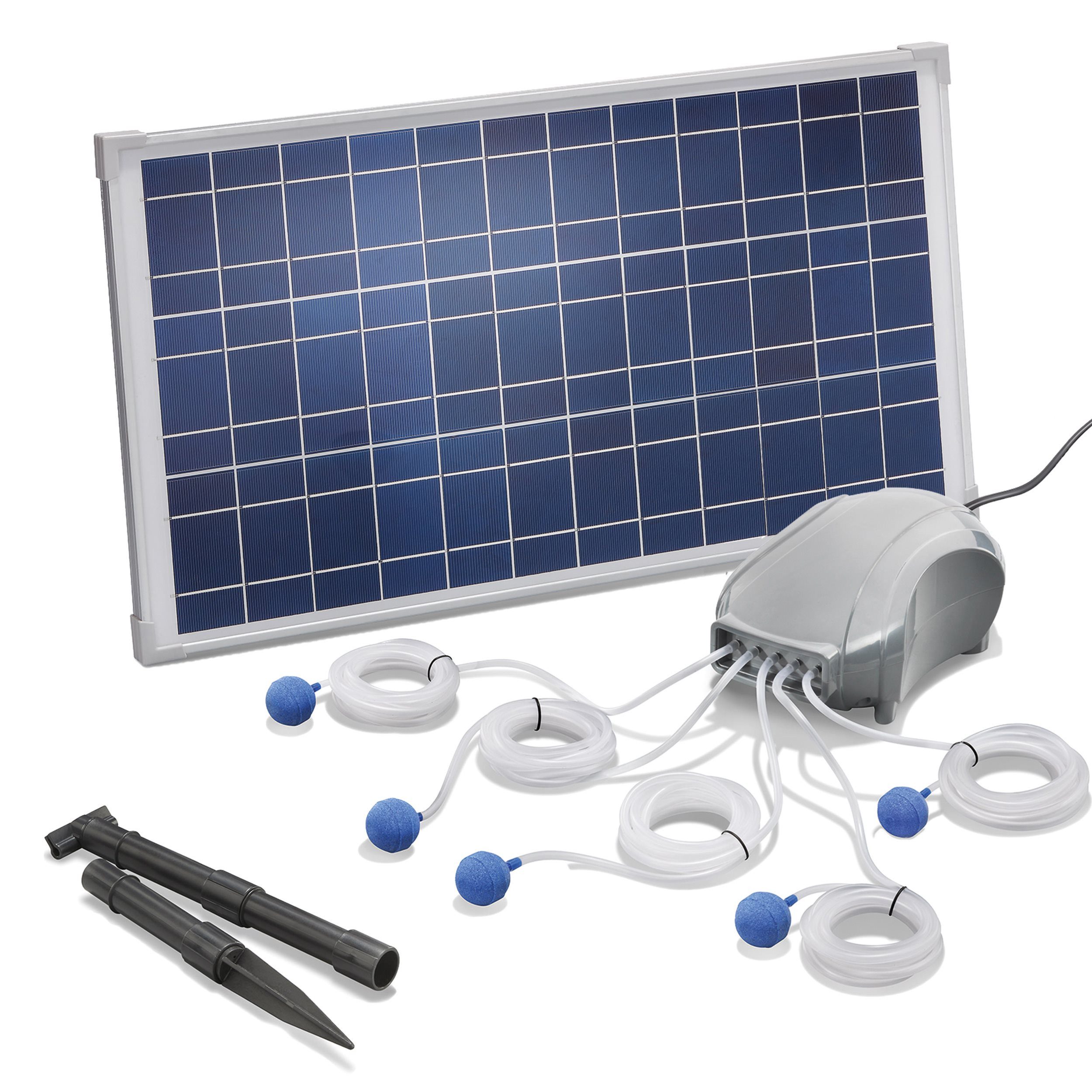 esotec Teichbelüfter 25/600 BelüfterpumpenSet 5x120l/h 5x3m Schlauch 25Wp Solarmodul 101076, 600 l/h, (Komplettset)