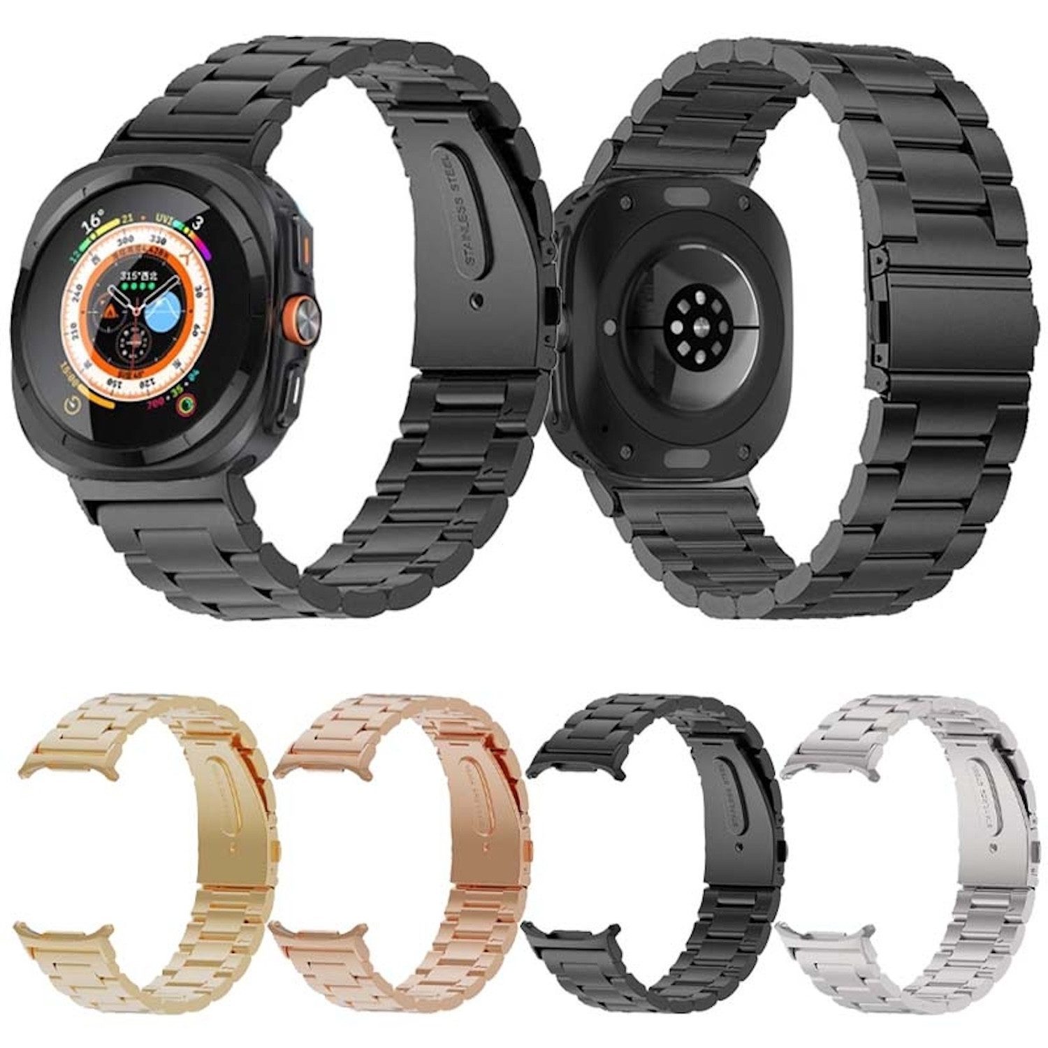 Wigento Smartwatch-Armband Für Samsung Galaxy Watch Ultra 47mm Edelstahl Metall Band Rose Gold, Ersatz Austausch Edelstahl Armband