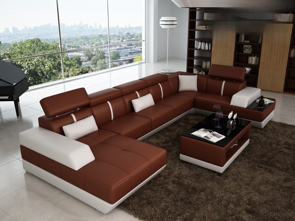 JVmoebel Wohnlandschaft Designer Ledersofa mit USB-Anschlüssen und modernem Design, Made in Europa