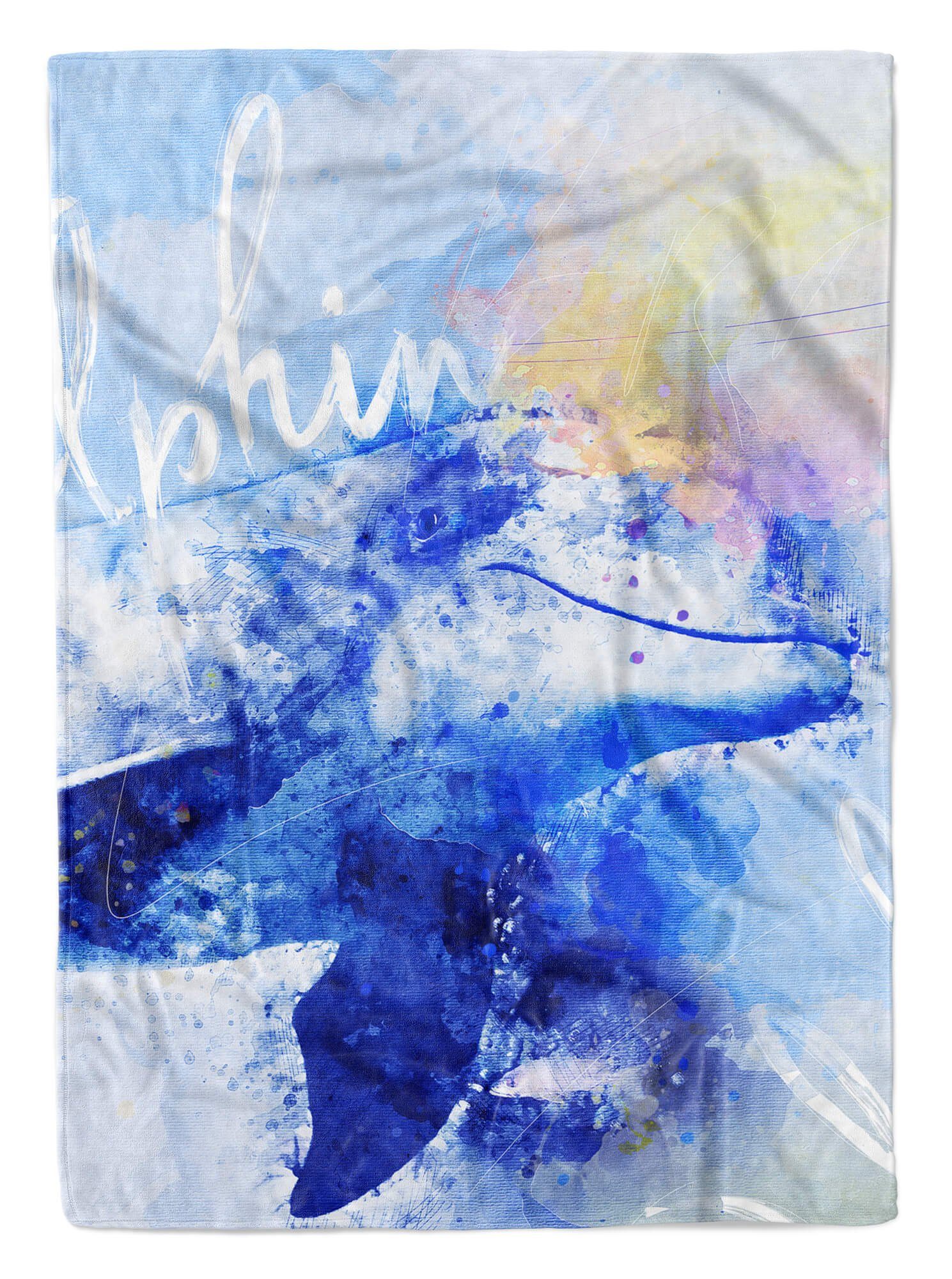 Sinus Art Handtücher Handtuch Strandhandtuch Baumwolle-Polyester-Mix Handtuch Kuscheldecke Serie Tier Kunstvoll Delphin (1-St), SplashArt Mot, Saunatuch