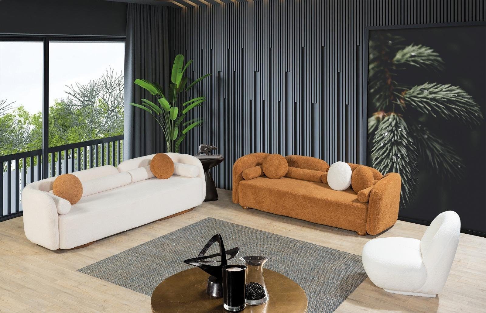JVmoebel Sofa, Design Sofagarnitur Couch Weiß Stoff Couchen Möbel Sofa 3tlg Sitzpolster