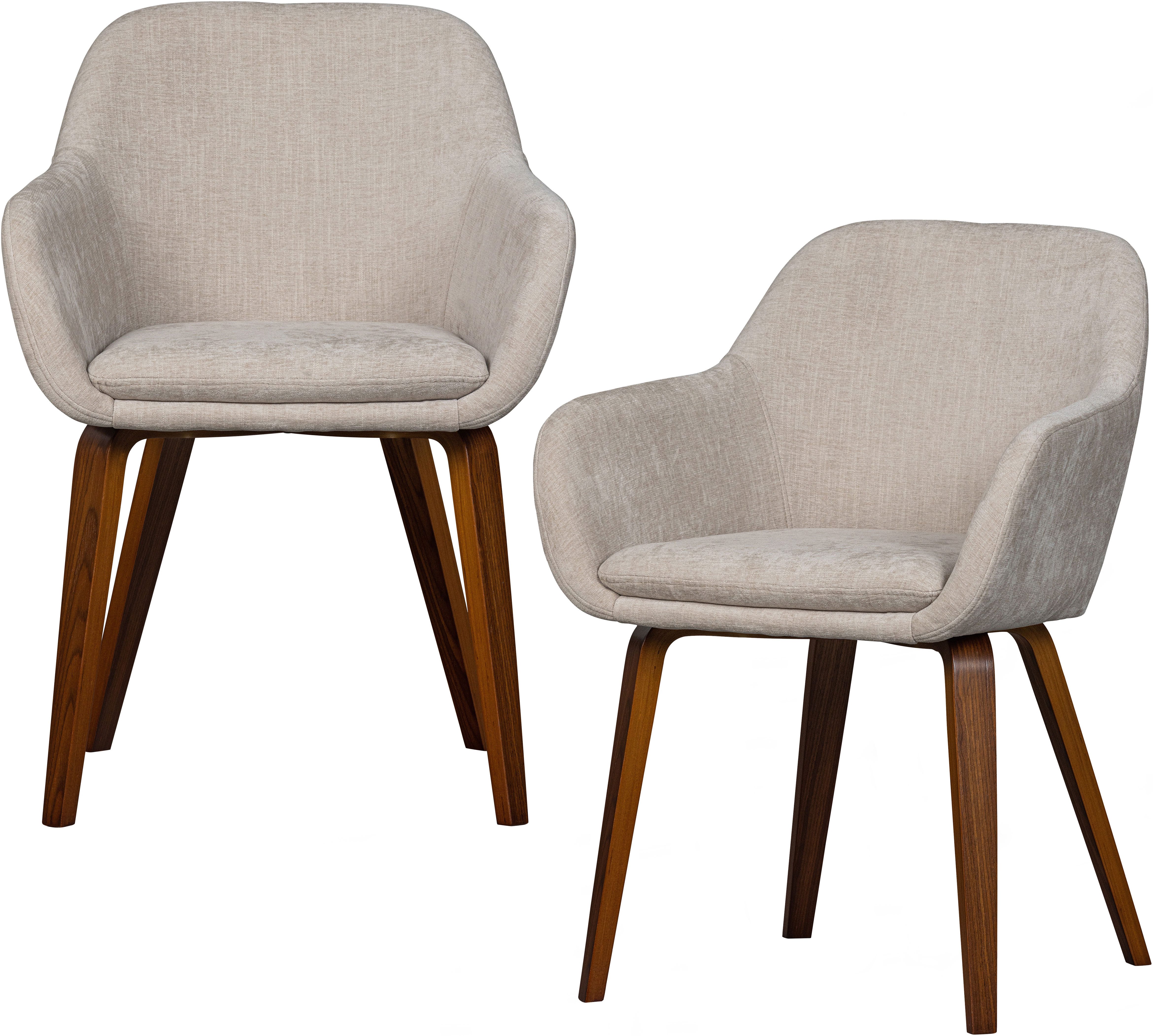 WOOOD Esszimmerstuhl Base mit Velvet-Melange-Bezug, B 58 x T 58 x H 80 cm (Set, 2 St), Walnussfurnier-Gestell, Armlehnen integriert, Tragkraft 100 kg