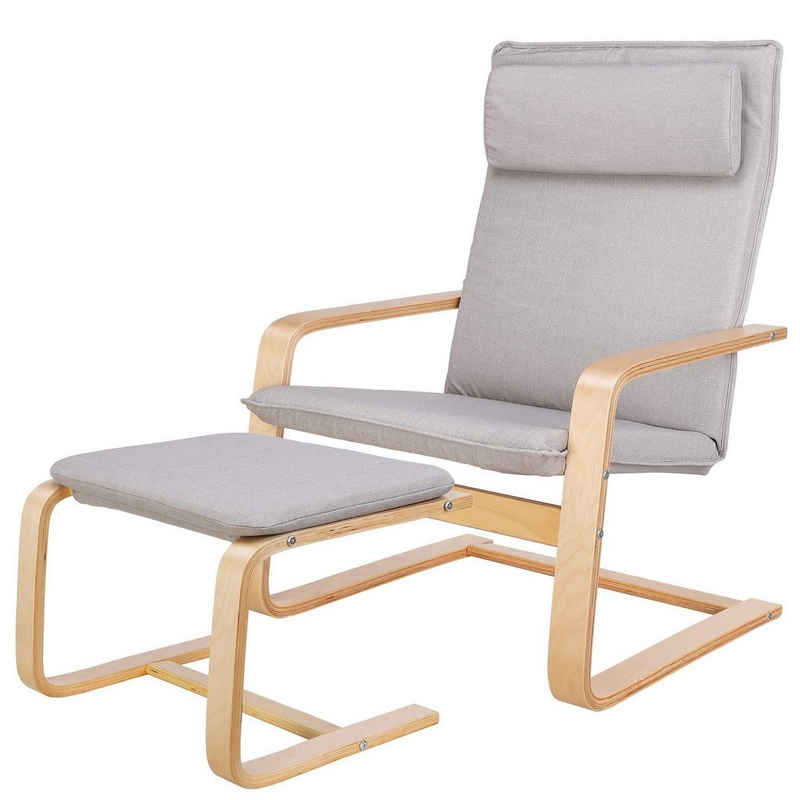 Daskoo Relaxsessel Relaxstuhl mit Fußhocker und Armlehne,66.5x69x96.5 cm (Relaxsessel mit hocker), Крісла Armlehnensessel aus Birkenholz