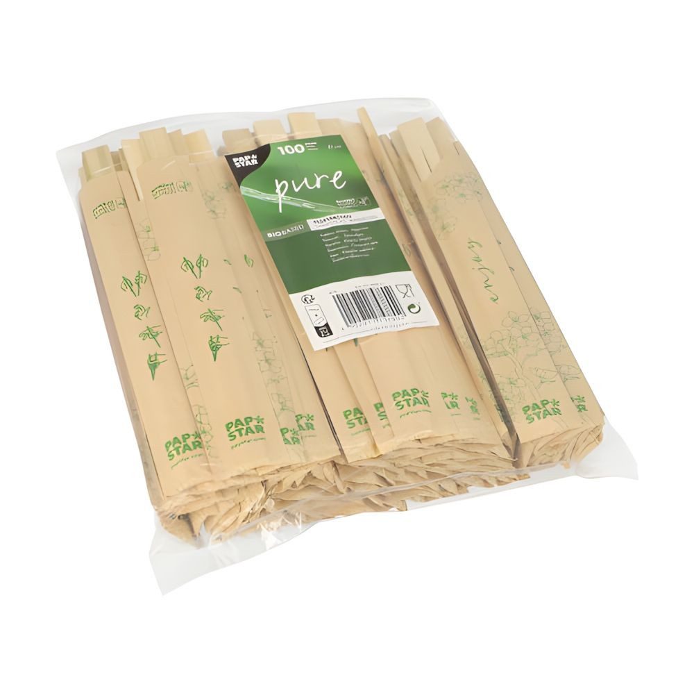 PAPSTAR Essstäbchen Paar Essstäbchen Bambus ASIA 21 cm einzeln gehüllt 1000 Stk