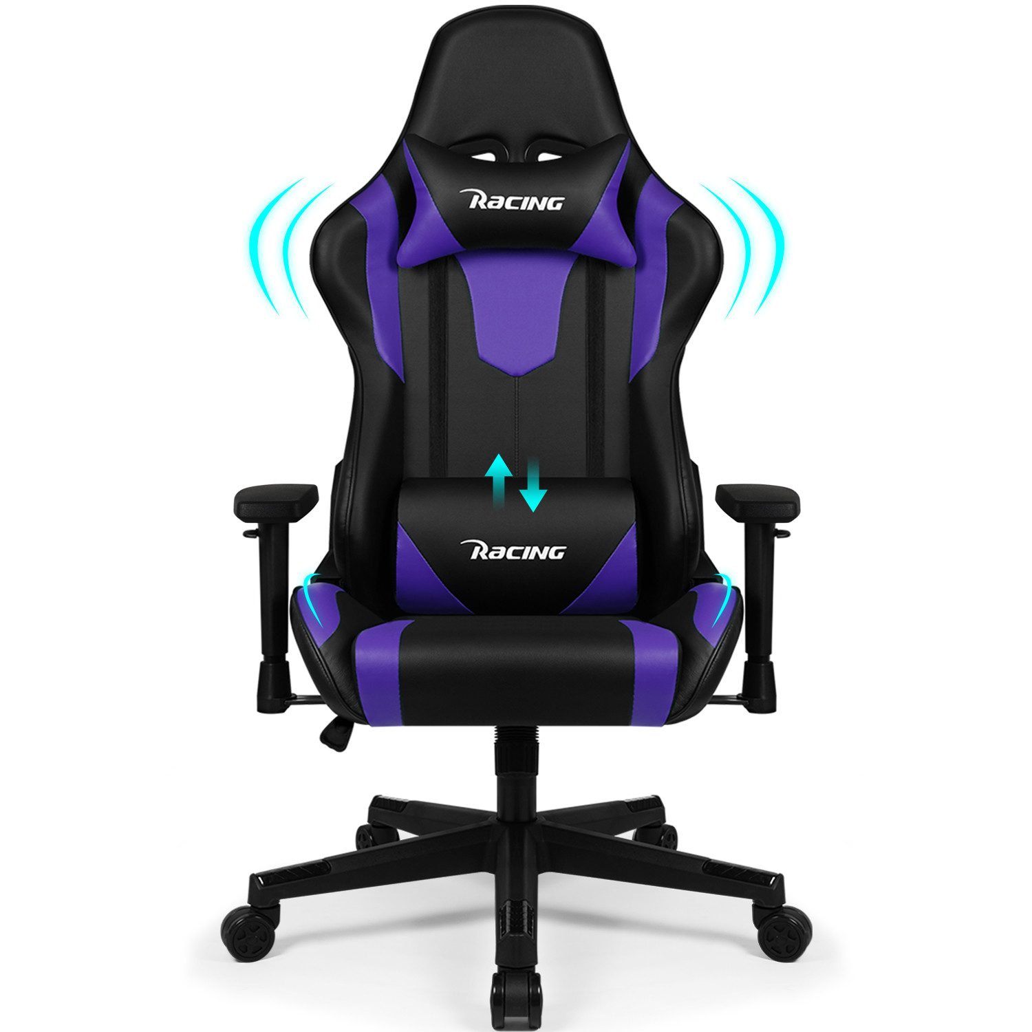 Homimaster Gaming-Stuhl Gaming Stuhl, Ergonomischer Bürostuhl,Gaming Chair mit Wippfunktion (Mit verstellbarem Lendenkissen, Kopfstütze und Armlehnen, gepolsterter Gamer Stuhl), Schreibstuhl Höhenverstellbar, 150kg Belastbar