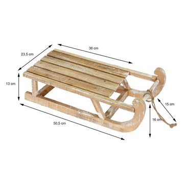 ECD Germany Dekoobjekt Deko Holzschlitten Holz Deko Dekoration Dekoschlitten, Holz 50,5x13,5x23,5cm Braun Natur LED mit Batterien