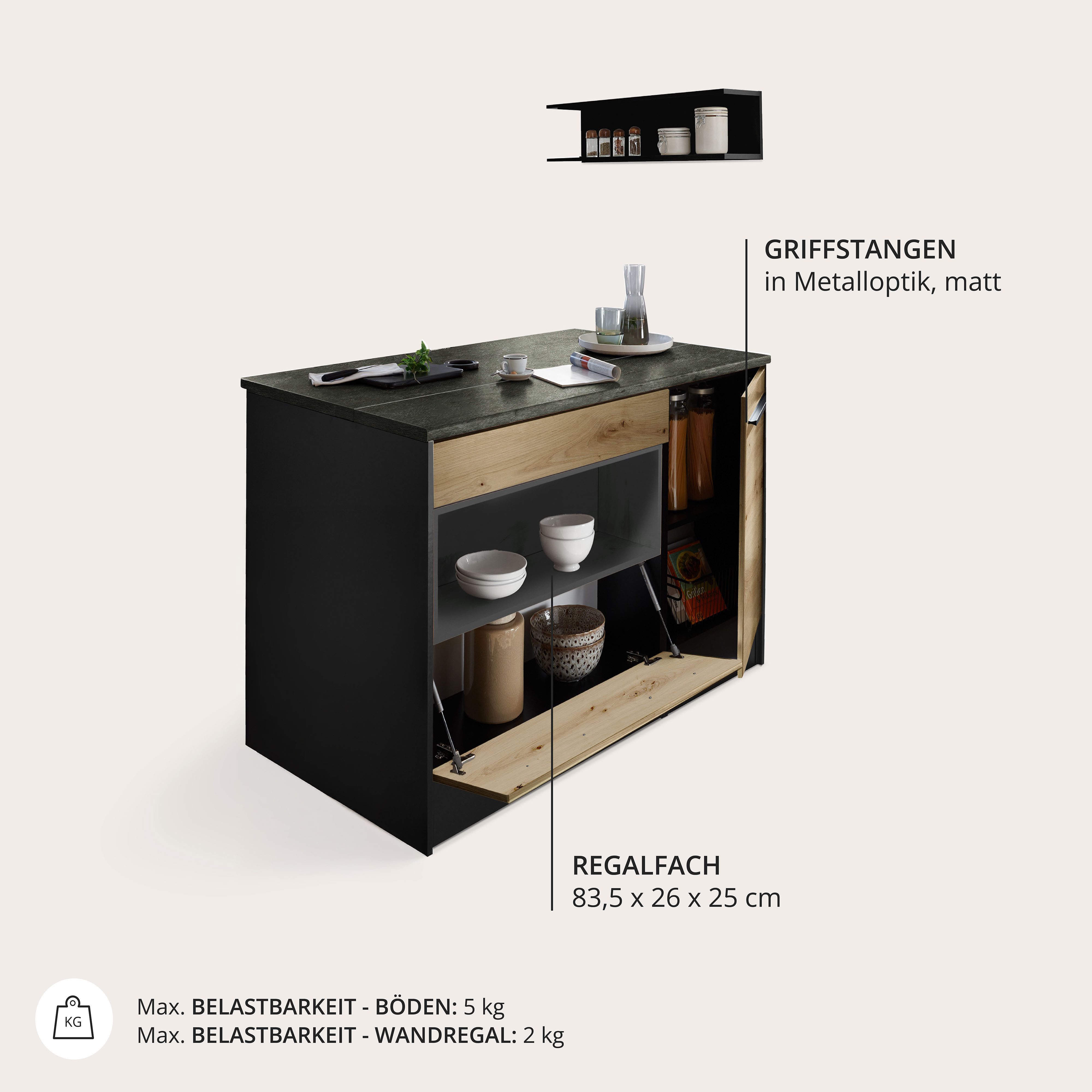 BASIC by Balculina Kücheninsel Jazz Kücheninsel, Breite 145 cm, Türen und Schubkästen