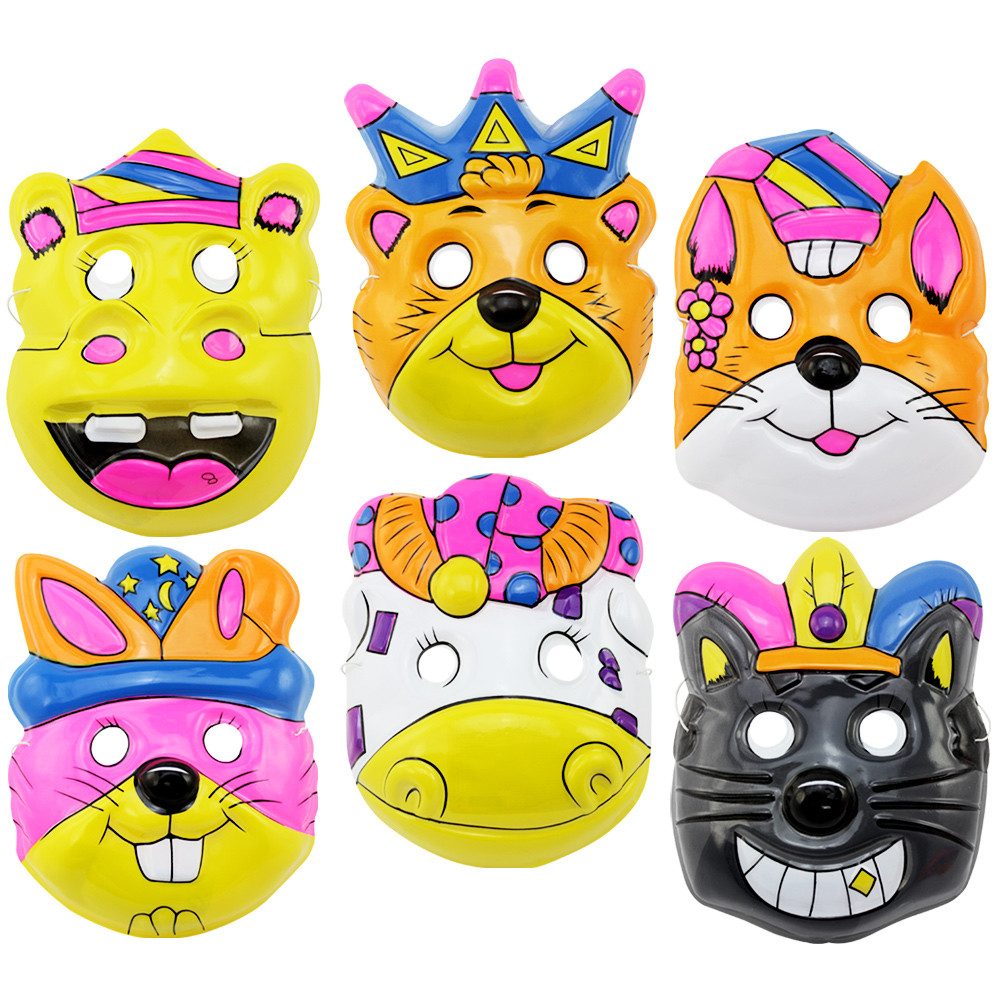 com-four Verkleidungsmaske Tiermasken für Erwachsene mit Gummiband, (6-tlg), Verkleidungsmasken mit Tiermotiven für Fasching, Karneval