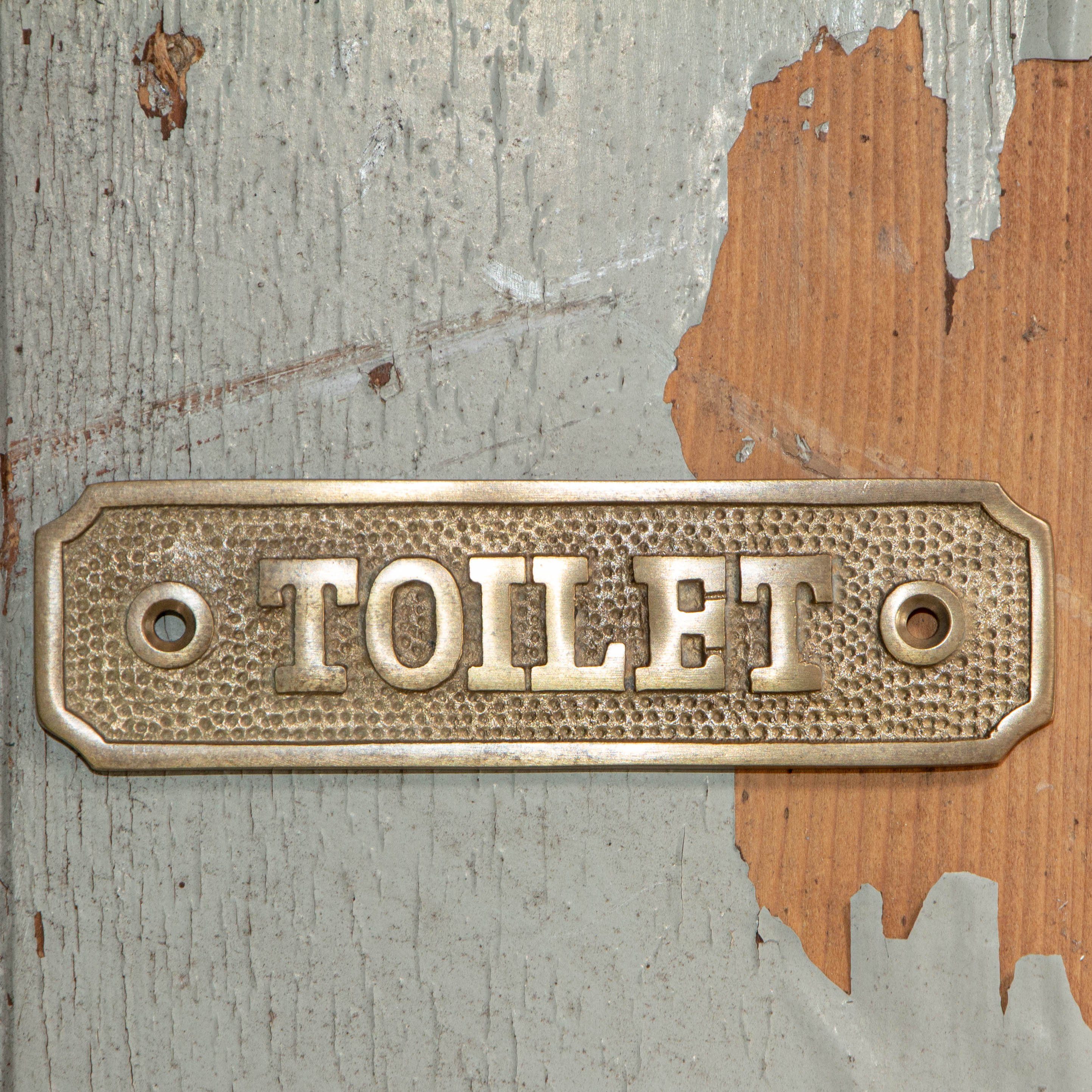 Antikas Toilettenpapierhalter Schild "Toilet", WC-Schild aus Messing, Toilettenschild im Jugendstil