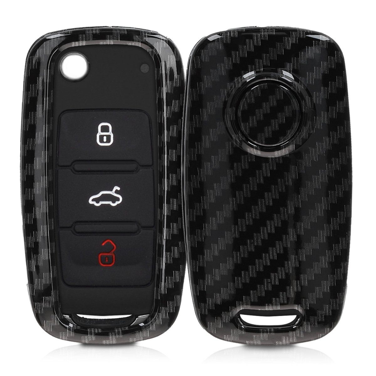 kwmobile Schlüsseltasche Autoschlüssel Hülle für VW Skoda Seat, Hardcover Schutzhülle Schlüsselhülle Schwarz