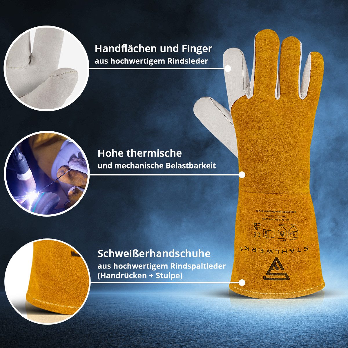 STAHLWERK Arbeitshandschuhe Schweißerhandschuhe Schutzhandschuhe 2er Set (Set, 2-St., Set) feuerbeständig, hitze- und feuerbeständig
