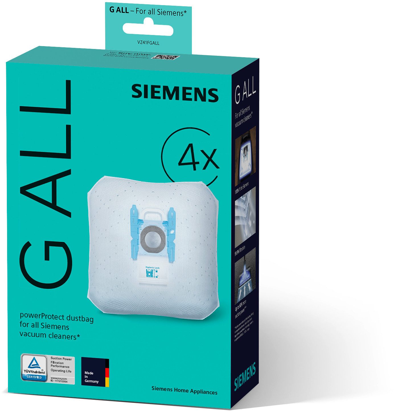 SIEMENS Staubsaugerbeutel VZ41FGALL, passend für Siemens, 4er- Pack, passend für SIEMENS Beutel Staubsauger