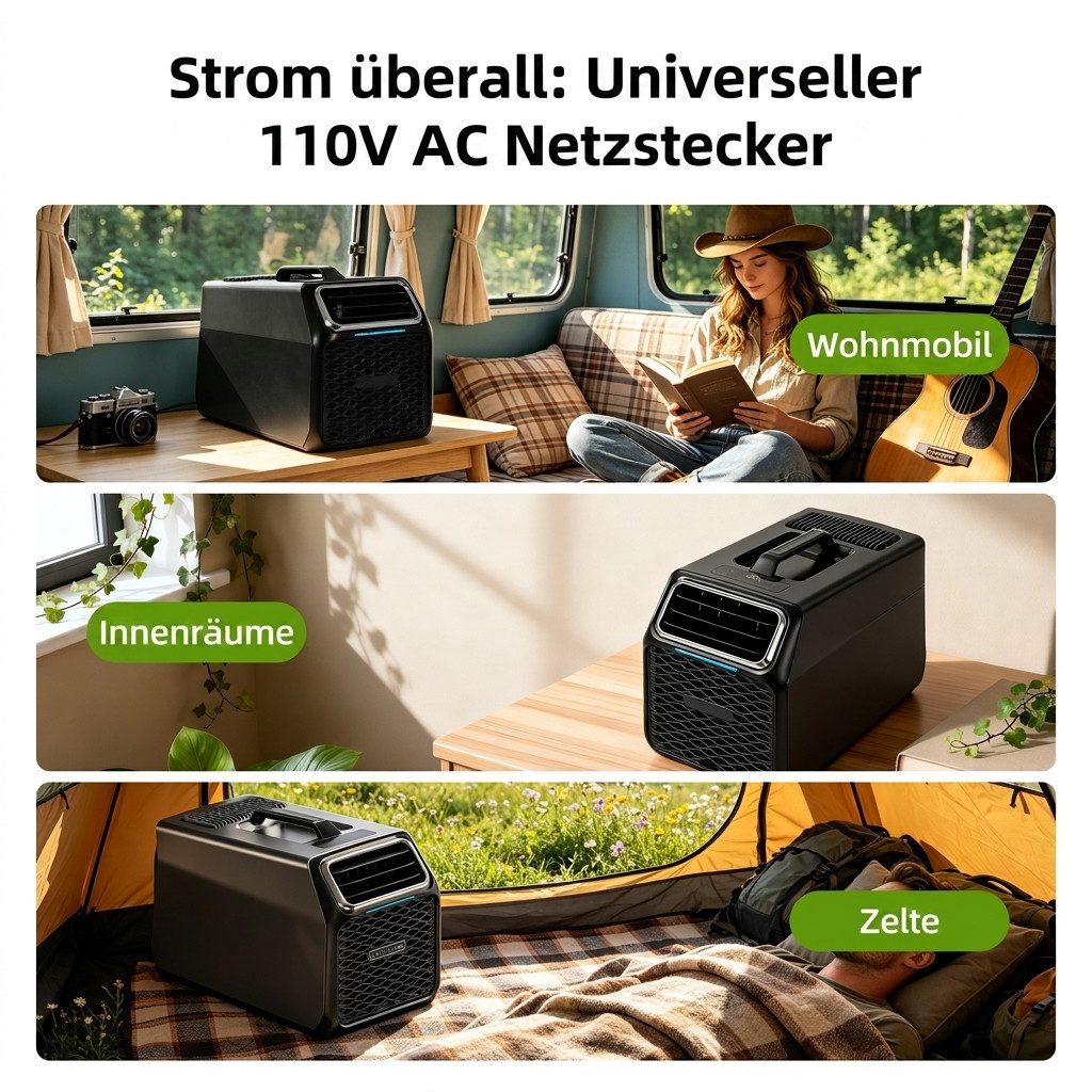 Rolipo Klimagerät Tragbare Camping-Klimaanlage Luftkühler 4-in-1 Klimagerät Wohnmobil, 2500BTU 380W Kühlung/Entfeuchtung/Ventilation/Schlafmodus
