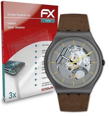 atFoliX Schutzfolie Displayschutzfolie für Swatch Silver Skeleton, (3 Folien), Ultraklar und flexibel