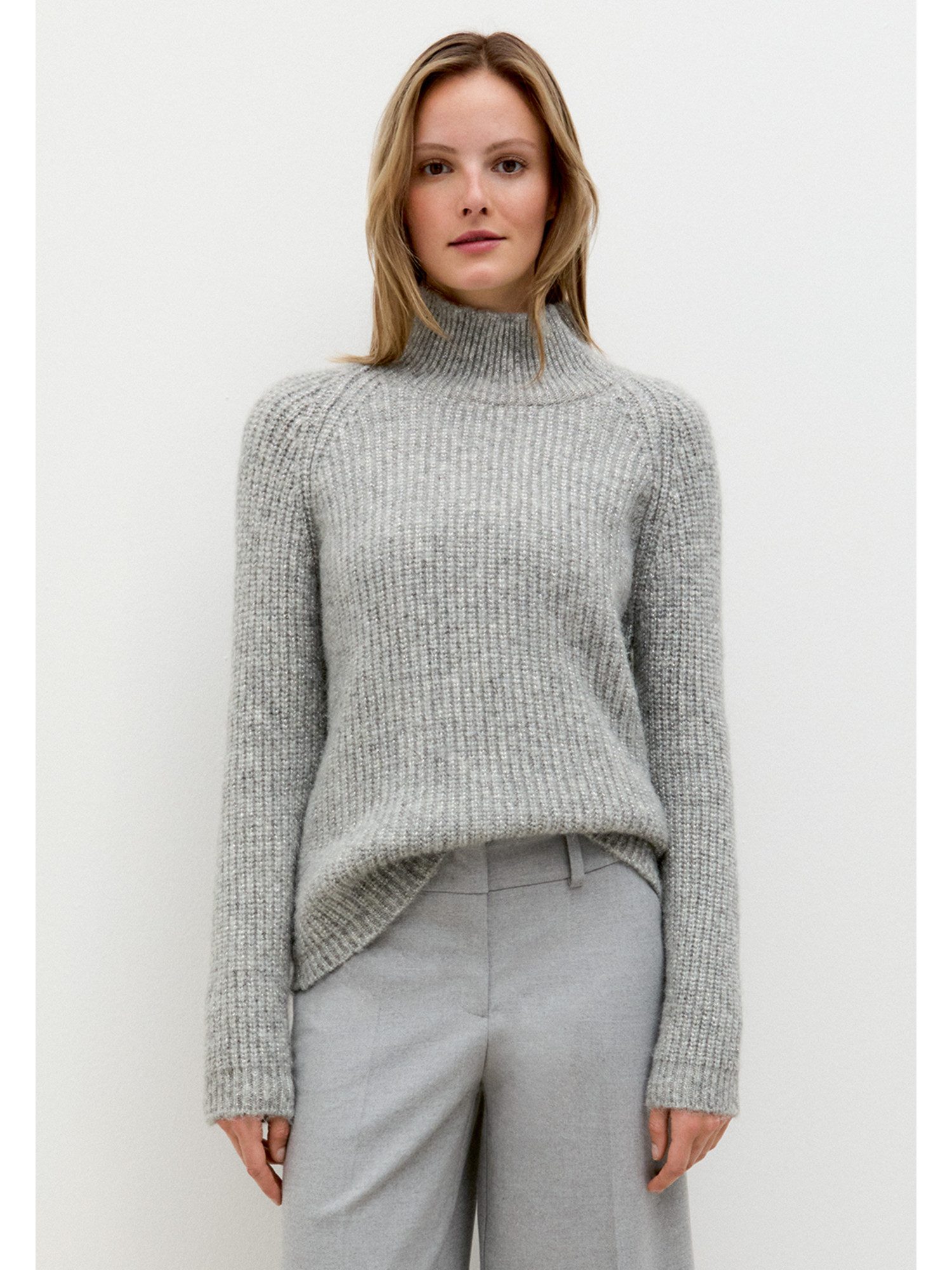 MORE&MORE Rundhalspullover schimmernder Rippstrickpullover günstig online kaufen