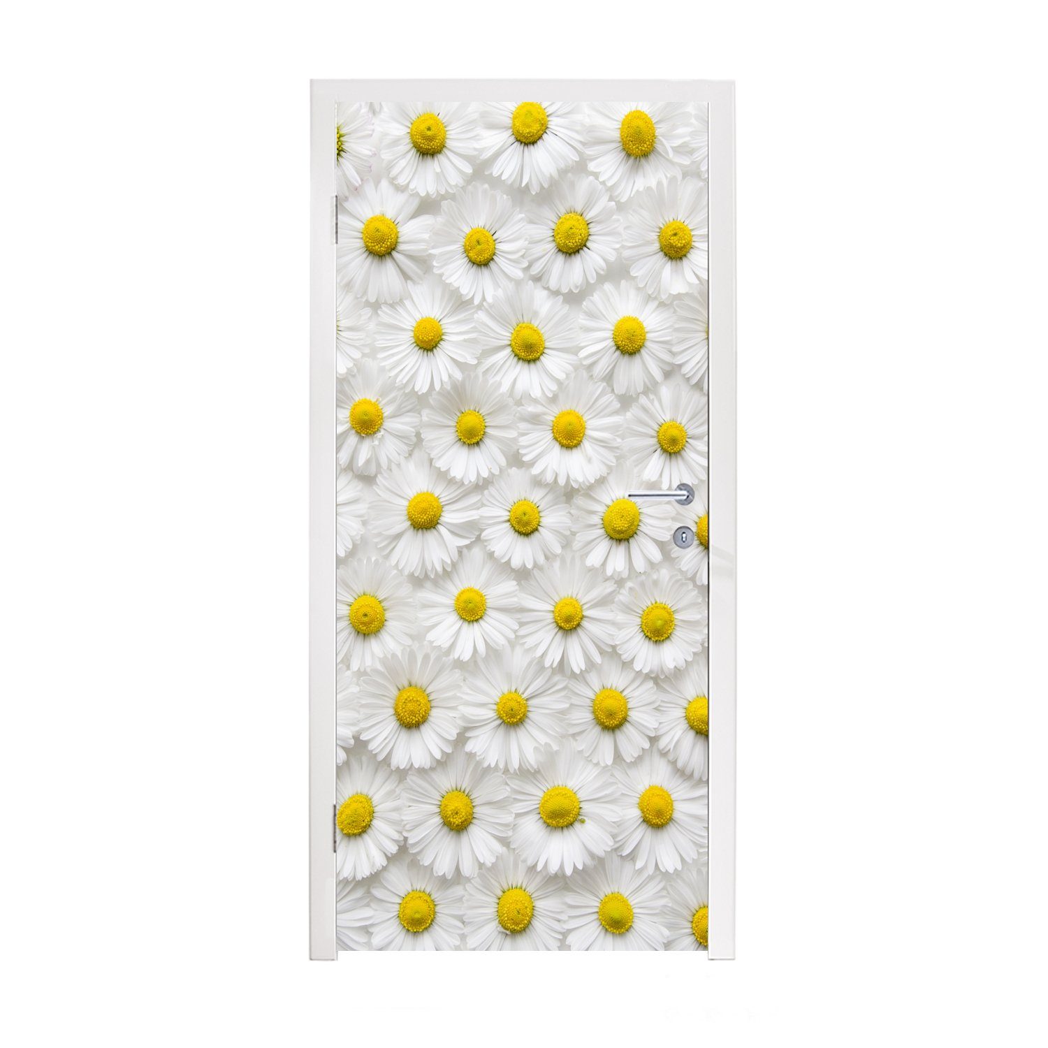 MuchoWow Türtapete Ein florales Muster aus Gänseblümchen, Matt, bedruckt, (1 St), Selbstklebende Tapete, Folie für Möbel, 75x205 cm