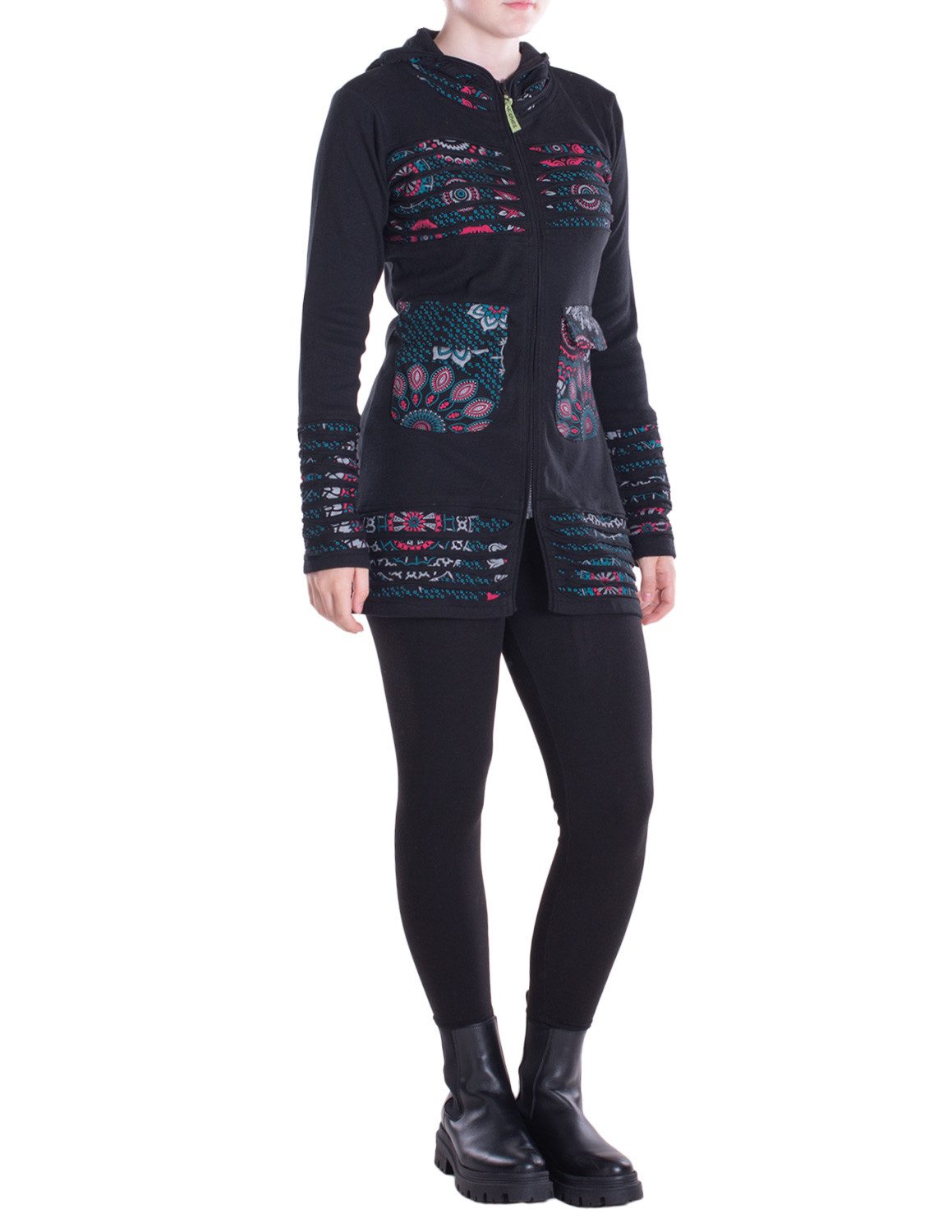 Vishes Kapuzensweatjacke Damen Hippie Kapuzenjacke mit Cutwork, Patchwork Mustern Alternative Bekleidung, Ethno, Hippie, Retro Style