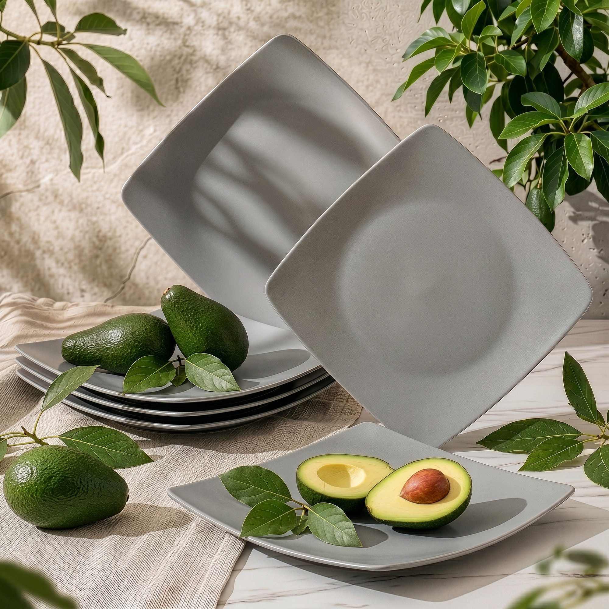 KONSIMO® Teller-Set EPIRI Geschirrset Speiseteller 6 Personen, hergestellt in der EU (6-tlg), 6 Personen, Keramik, quadratisch, Spulmachinen- und Mikrowellengeeignet