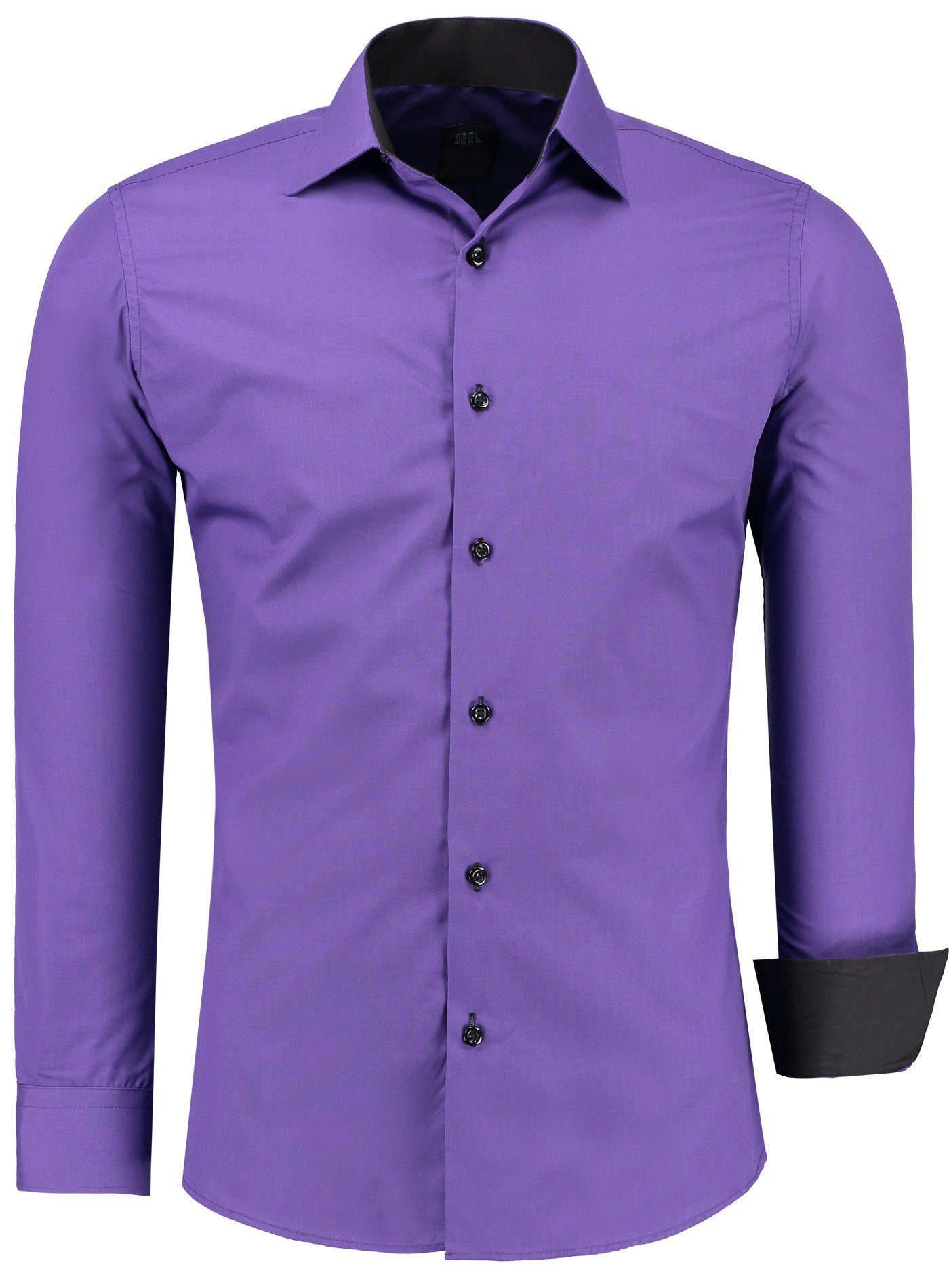 JEEL Businesshemd JH12105 Slim Fit Langarm Herren Hemd mit farblich abgesetzten Elementen, Langarm Kentkragen Uni Lila