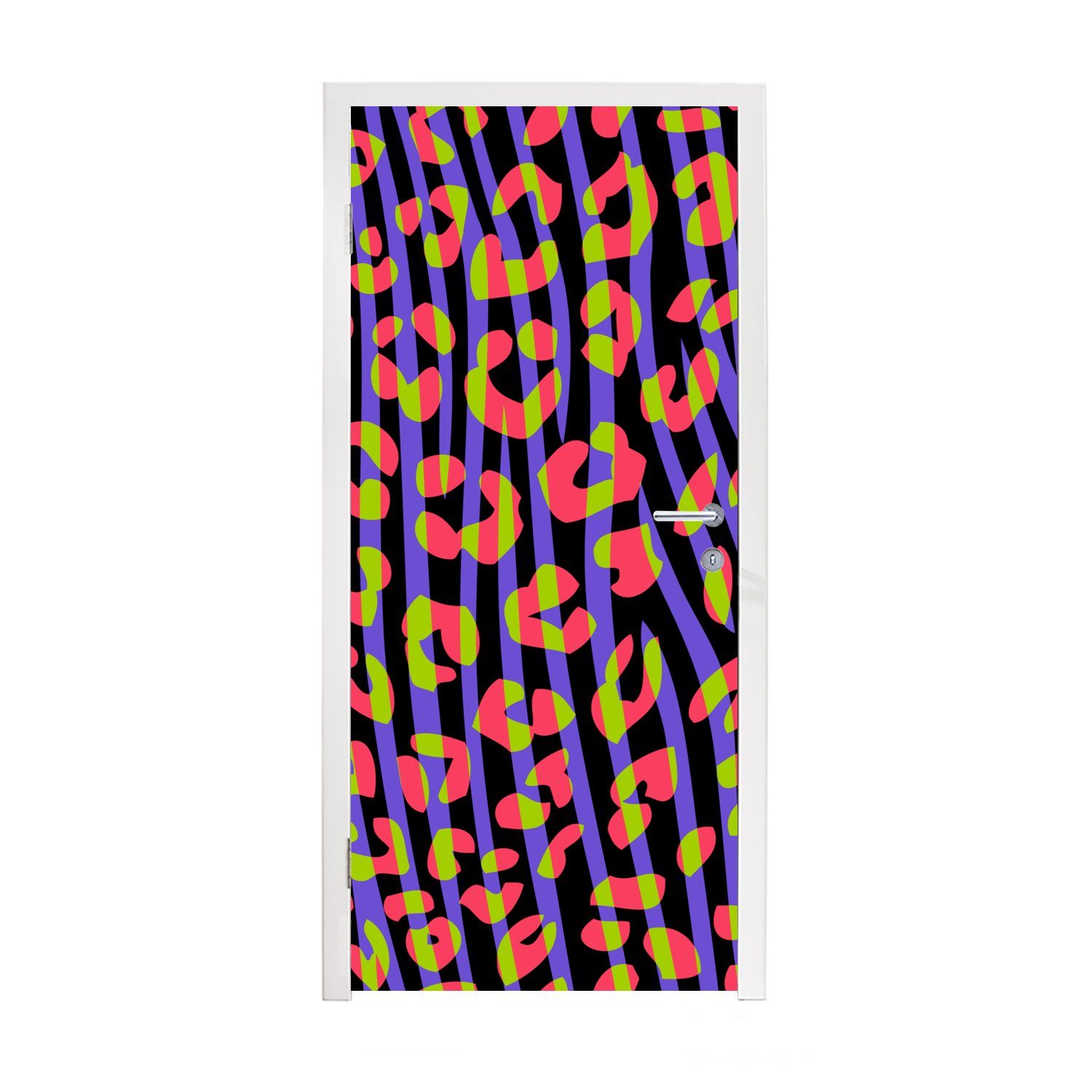 MuchoWow Türtapete Pantherdruck - Zebra - Neon, Matt, bedruckt, (1 St), Fototapete für Tür, Türaufkleber, 75x205 cm