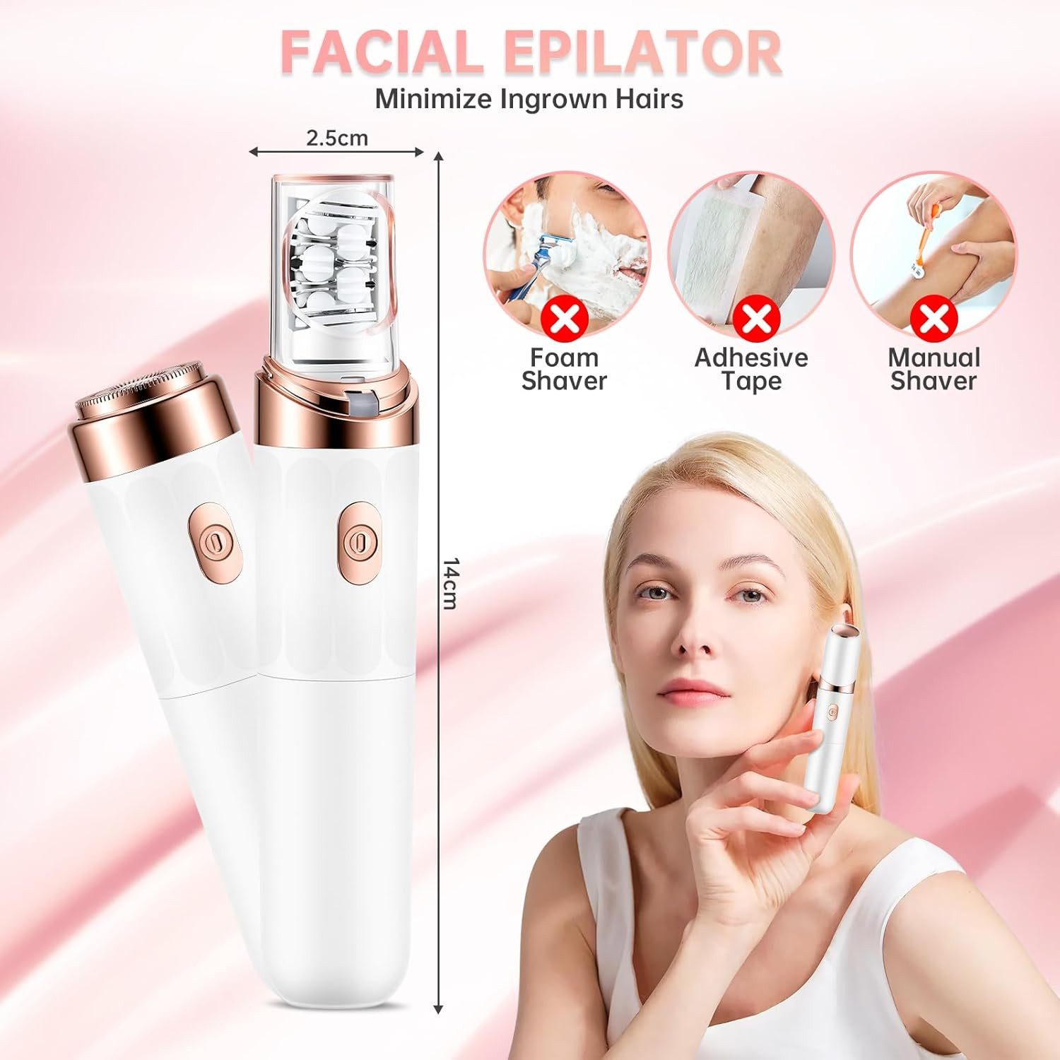 inschimmer Haarentferner-Set 2-in-1 Gesichtshaarentferner Frauen Schmerzloser Epilierer Aufladbar – Bild 4 von 5