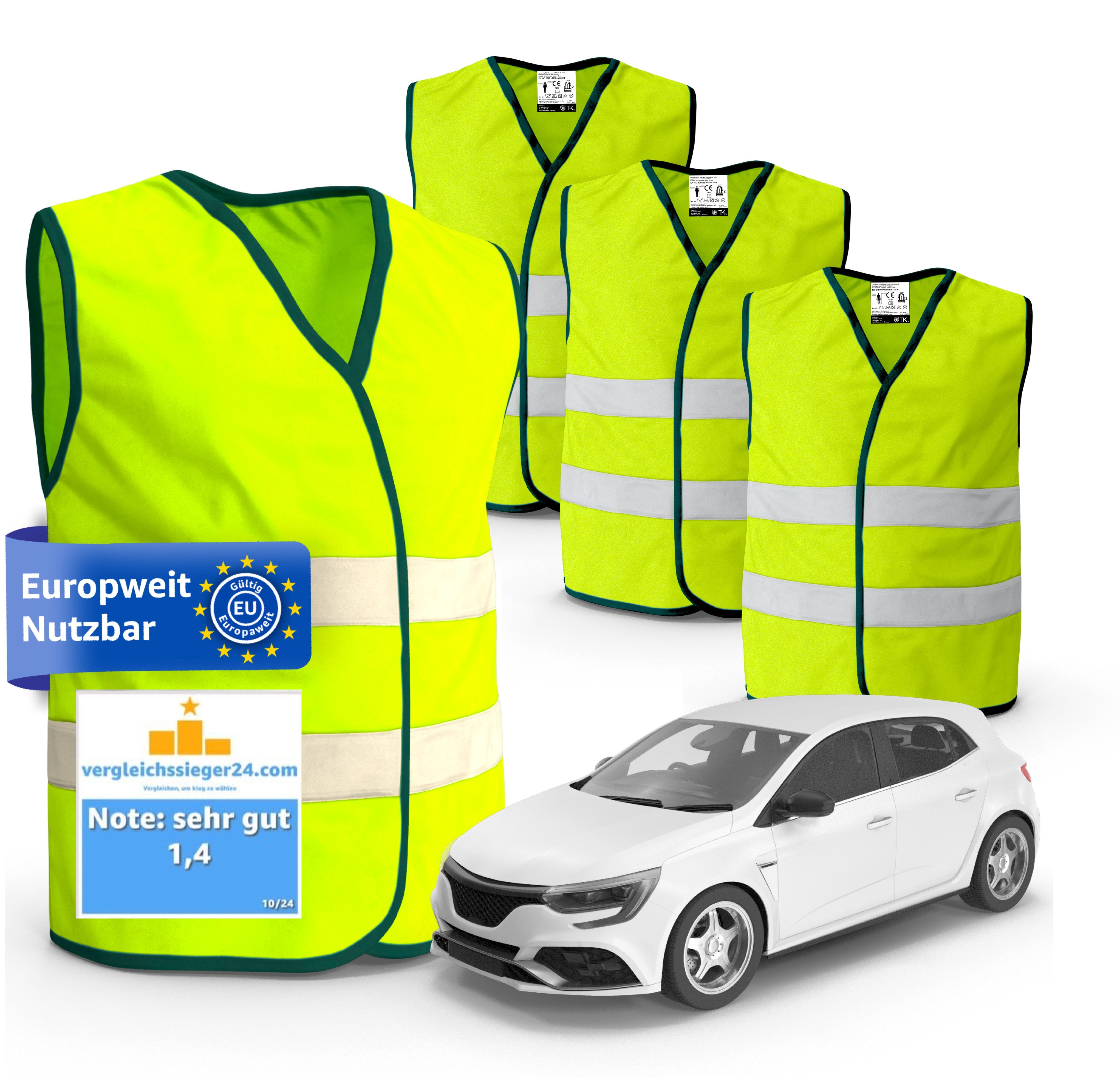 Warnweste 4x Sicherheitsweste - Autozubehör - 2025 Unfallweste ISO20471